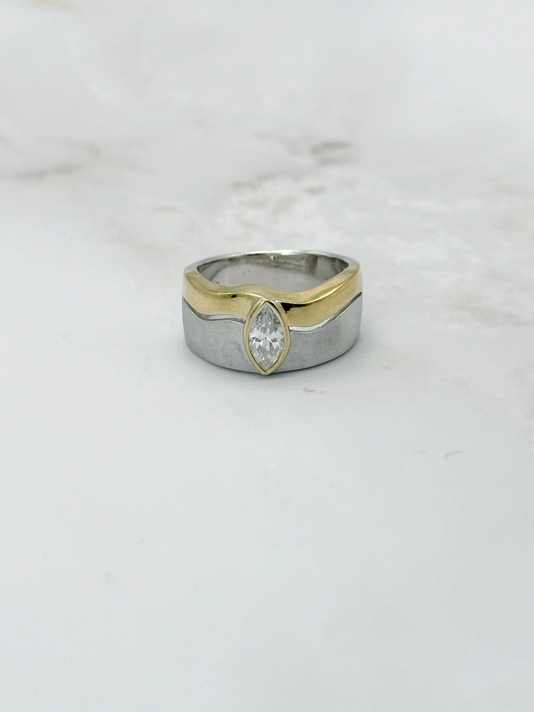 Bicolour Ring, 925 Sterling Silber, Cubic Zirkonia Navette