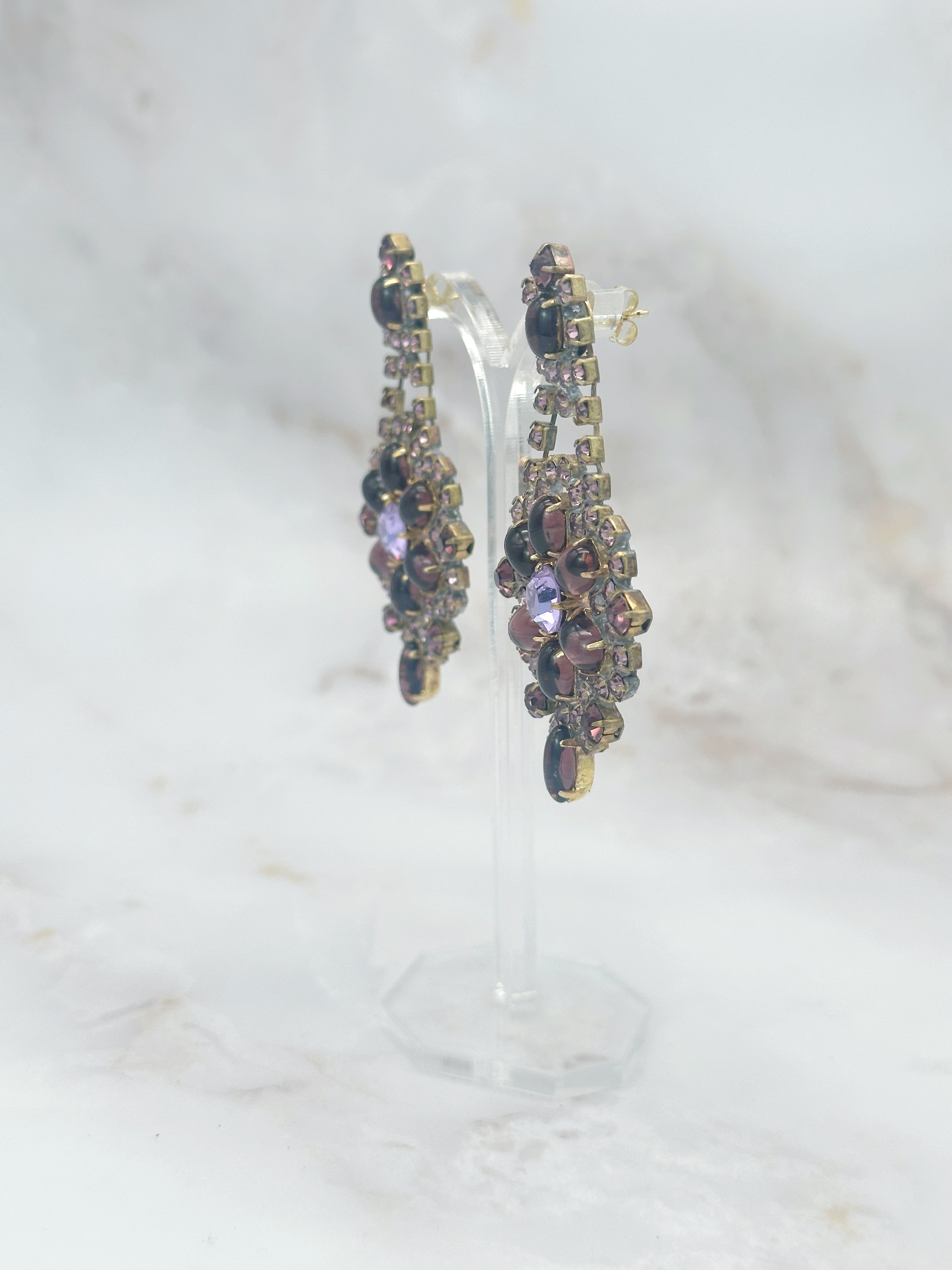 Prächtige Statement Ohrhänger in Rosé & Violett Tönen