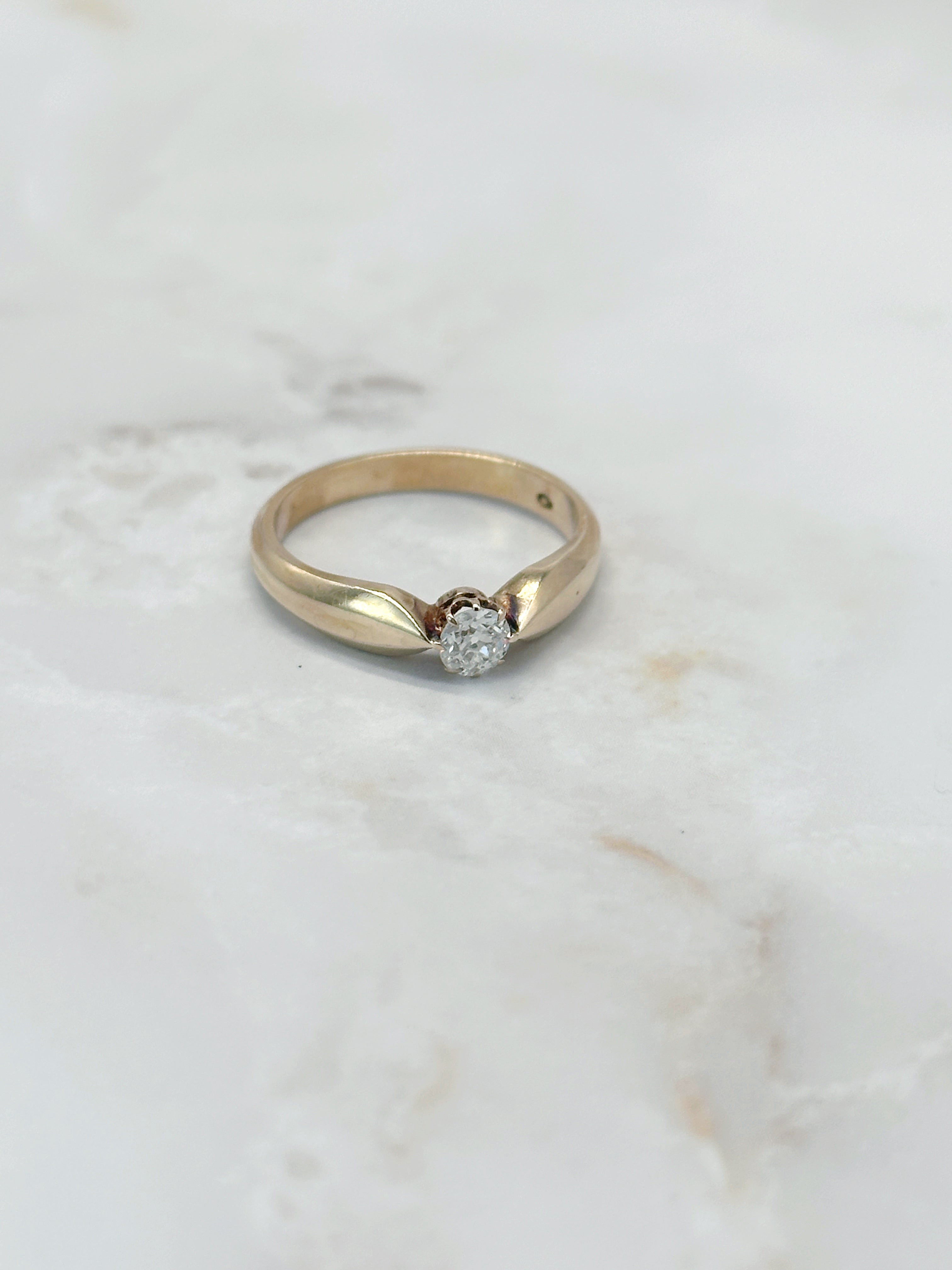 Vintage Solitärring mit Altschliff Diamant in 585 Gelbgold