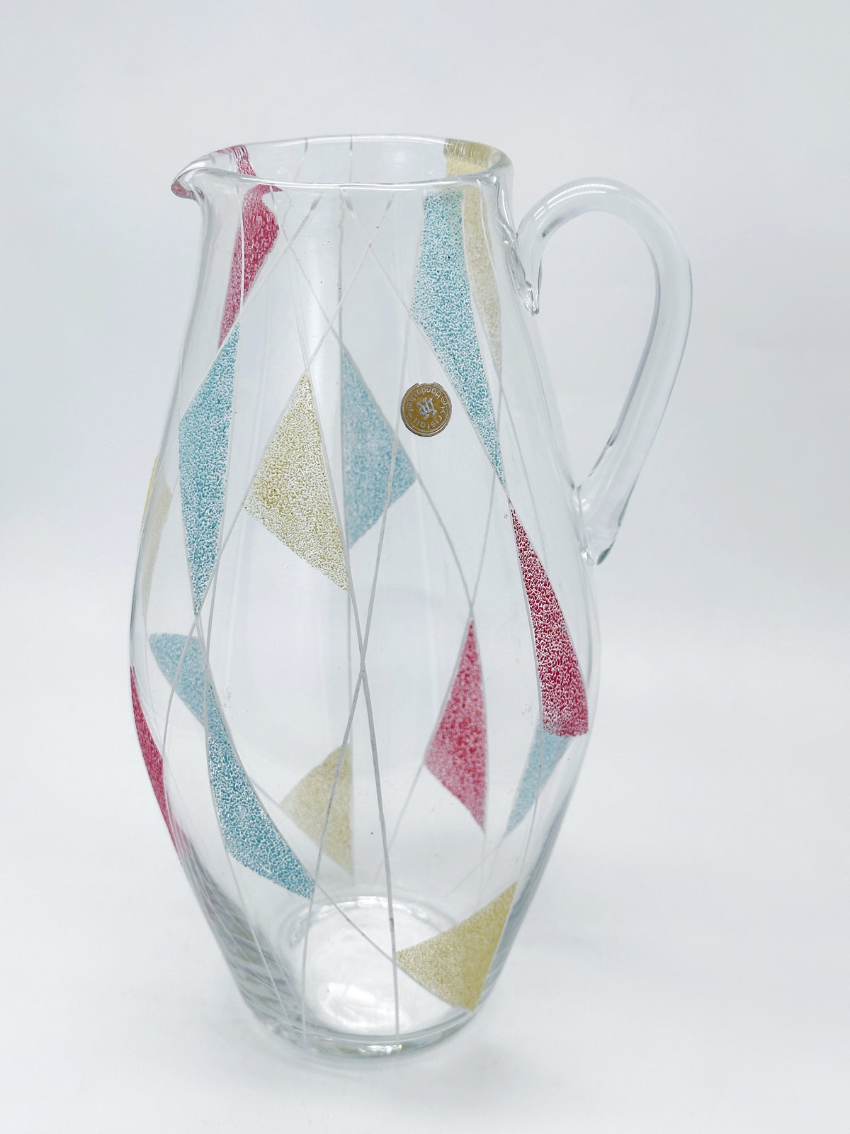 Mid-Century Wasserkrug aus Kristallglas mit Zickzack-Motiv um 1950