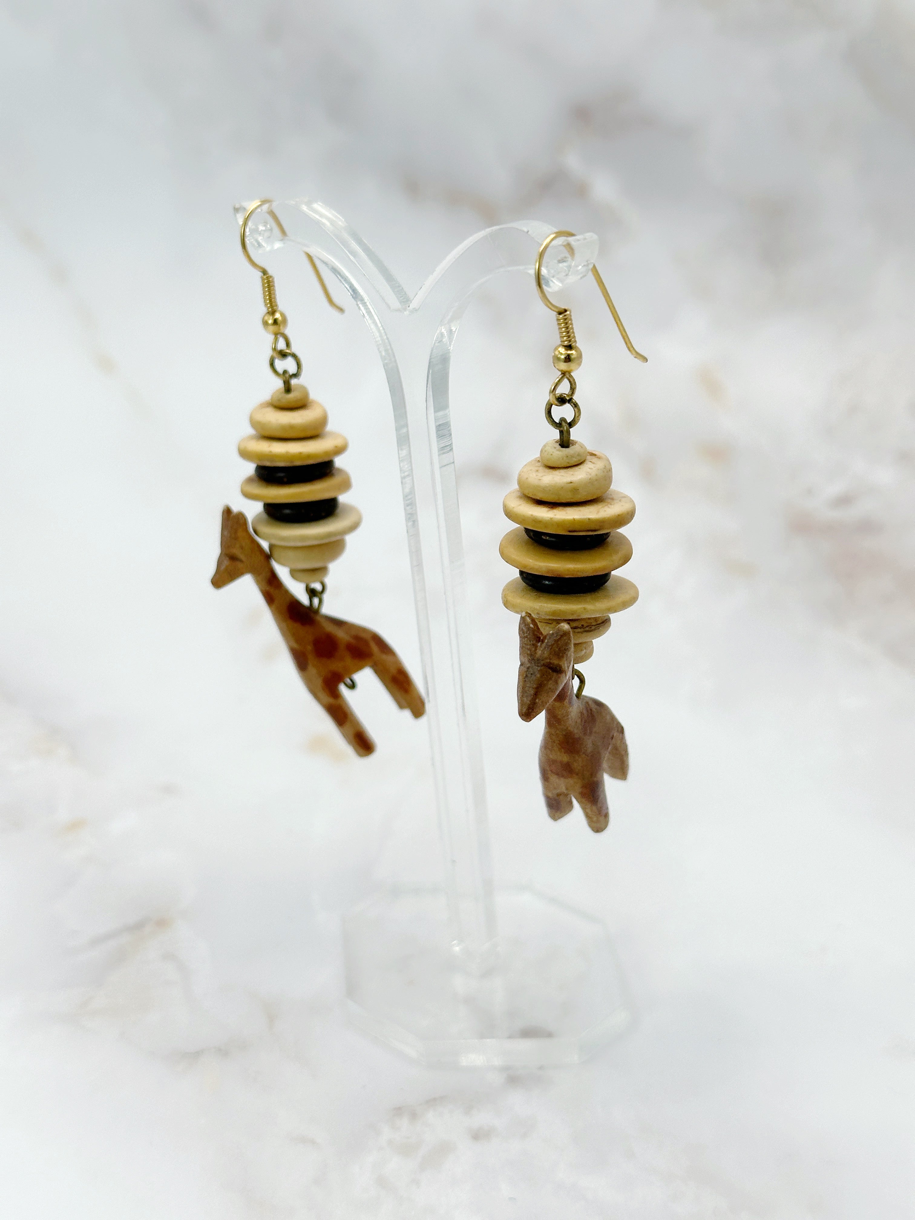 Holz-Ohrringe mit Giraffen-Motiv im afrikanischen Stil