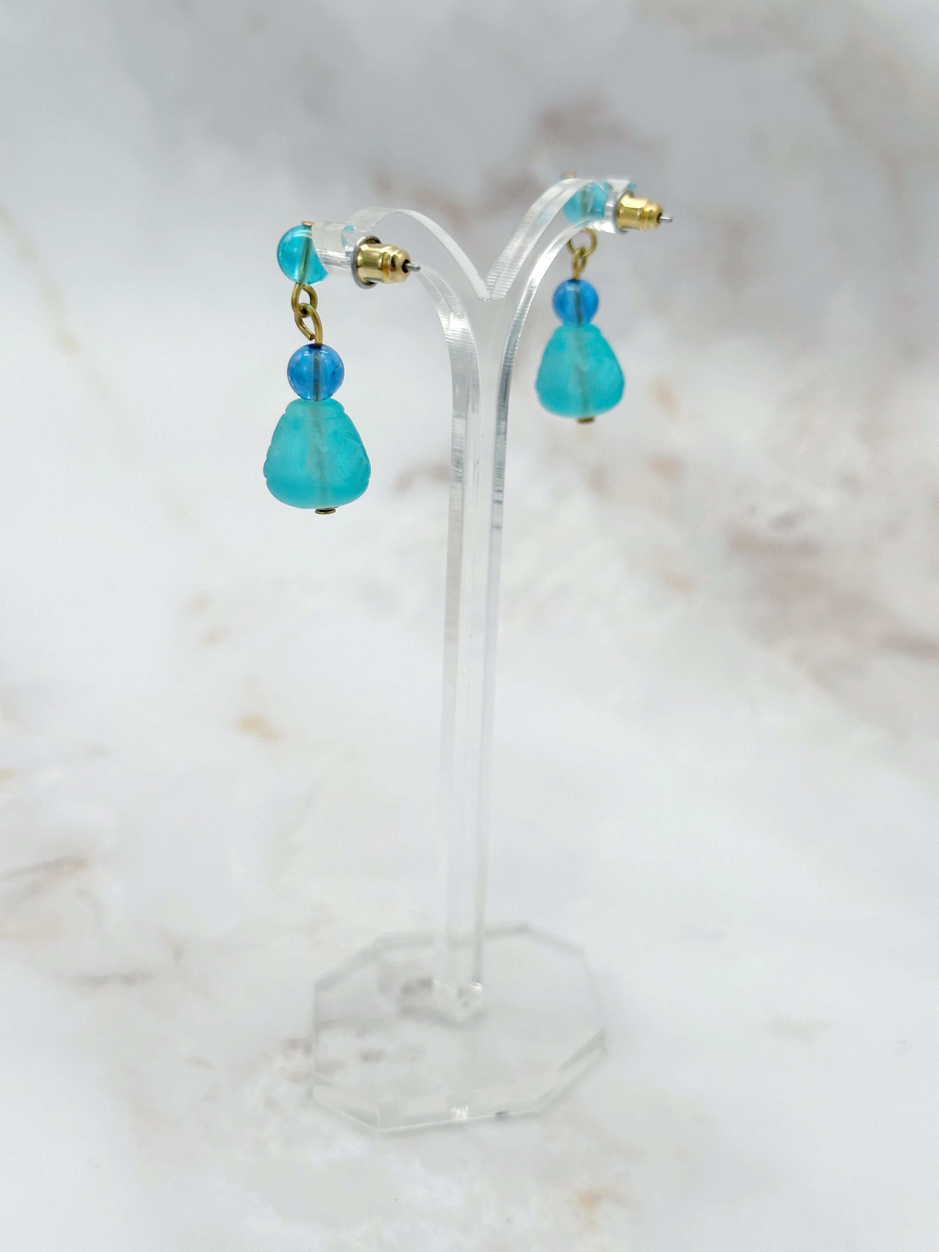 Ohrgehänge Graviertes Blaues Glas