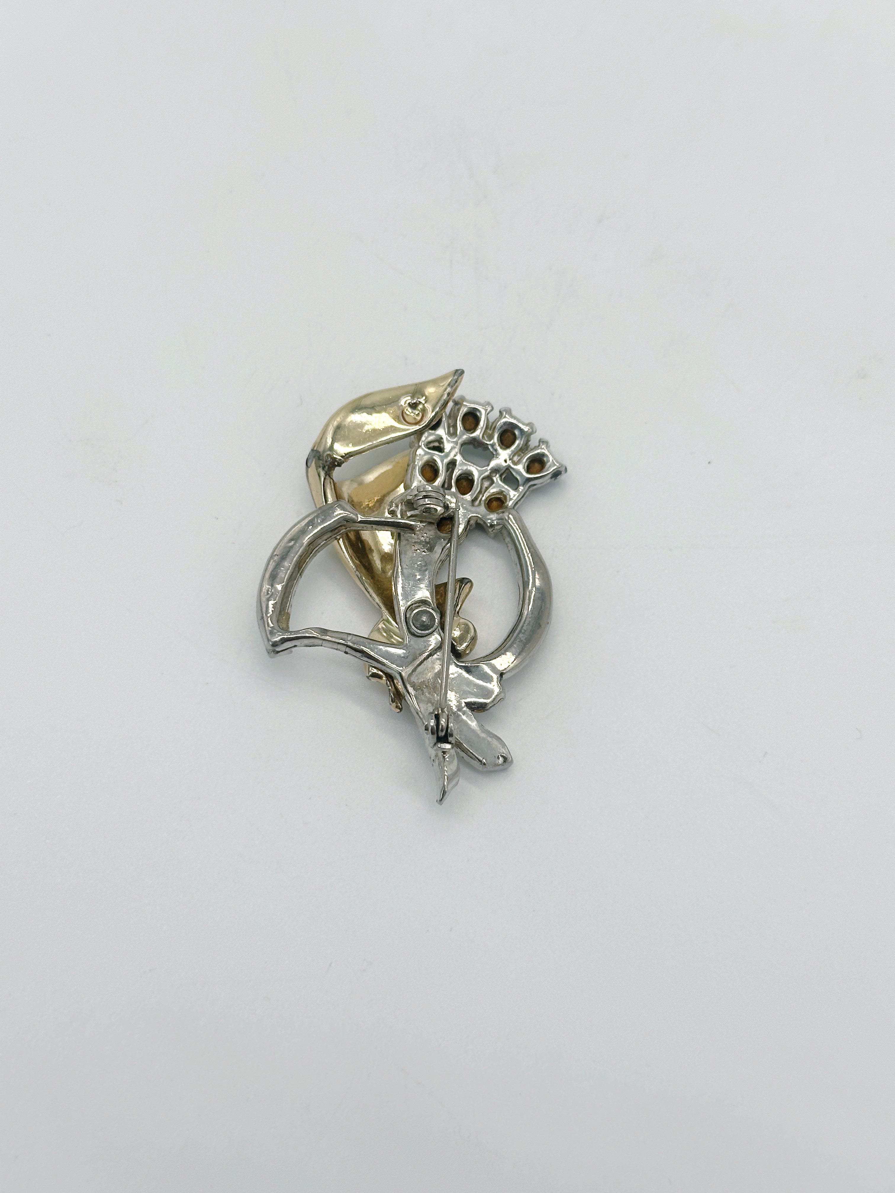 Abstraktes Blumenbouquet Vintage Brosche mit grünem und klarem Strass