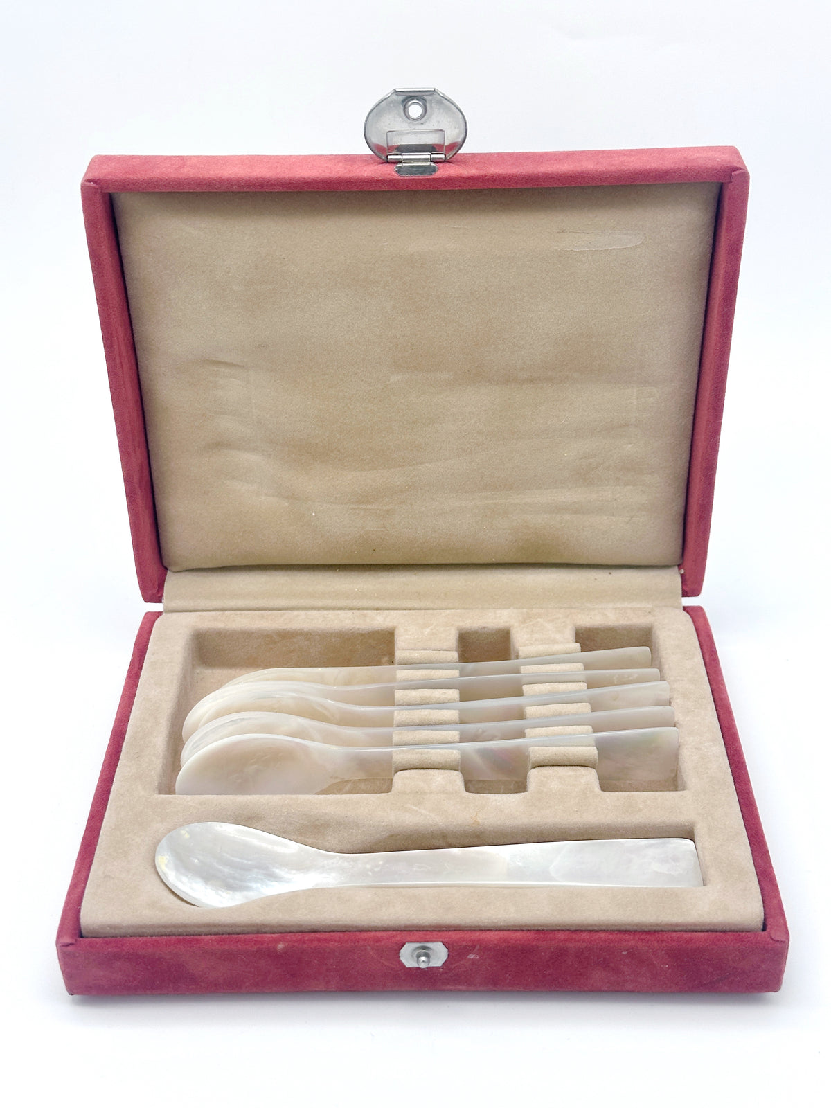 Vintage Kaviarlöffel aus Perlmutt in Box – 6 Stück