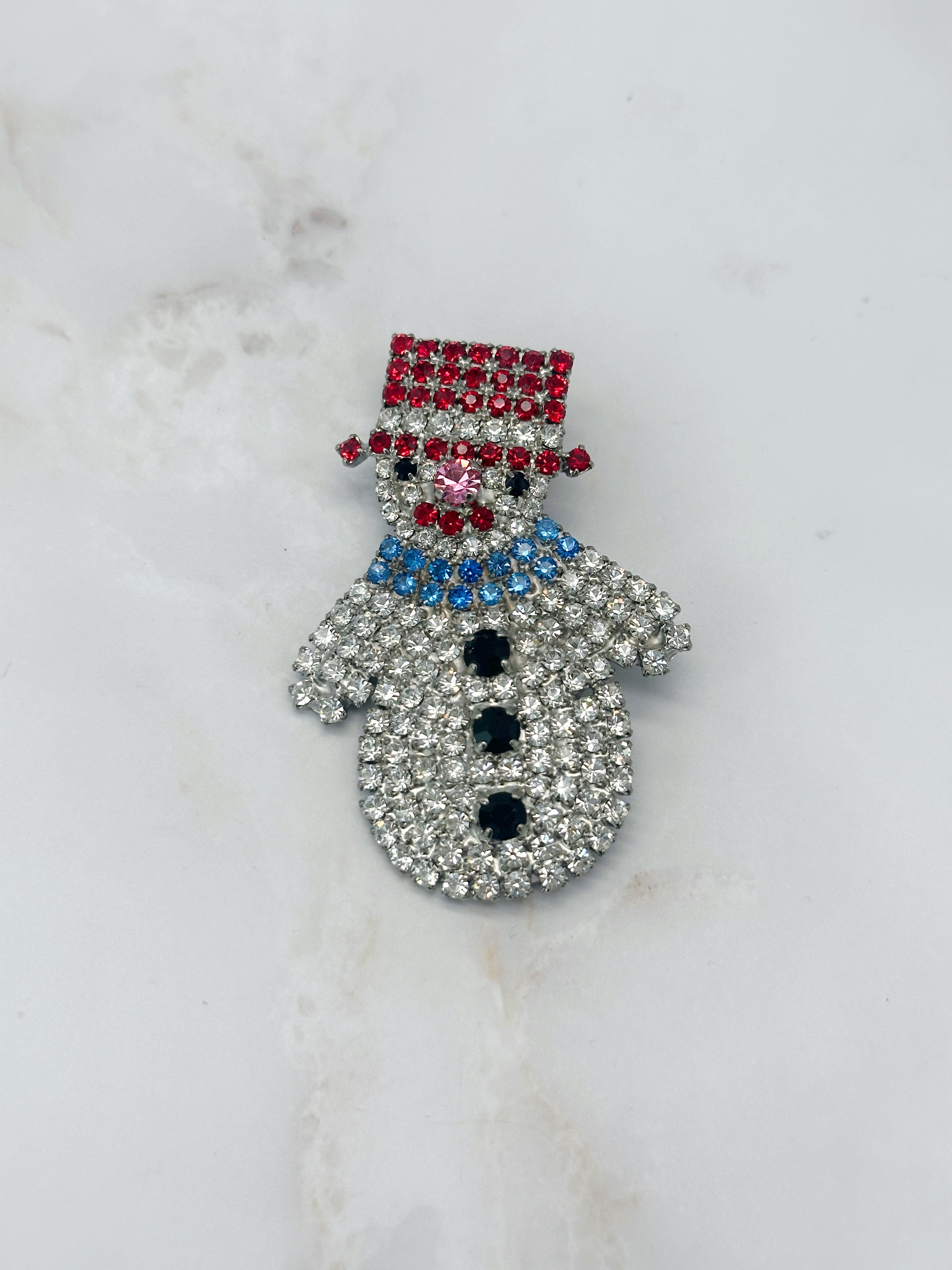 Vintage Brosche Schneemann mit funkelndem Strass