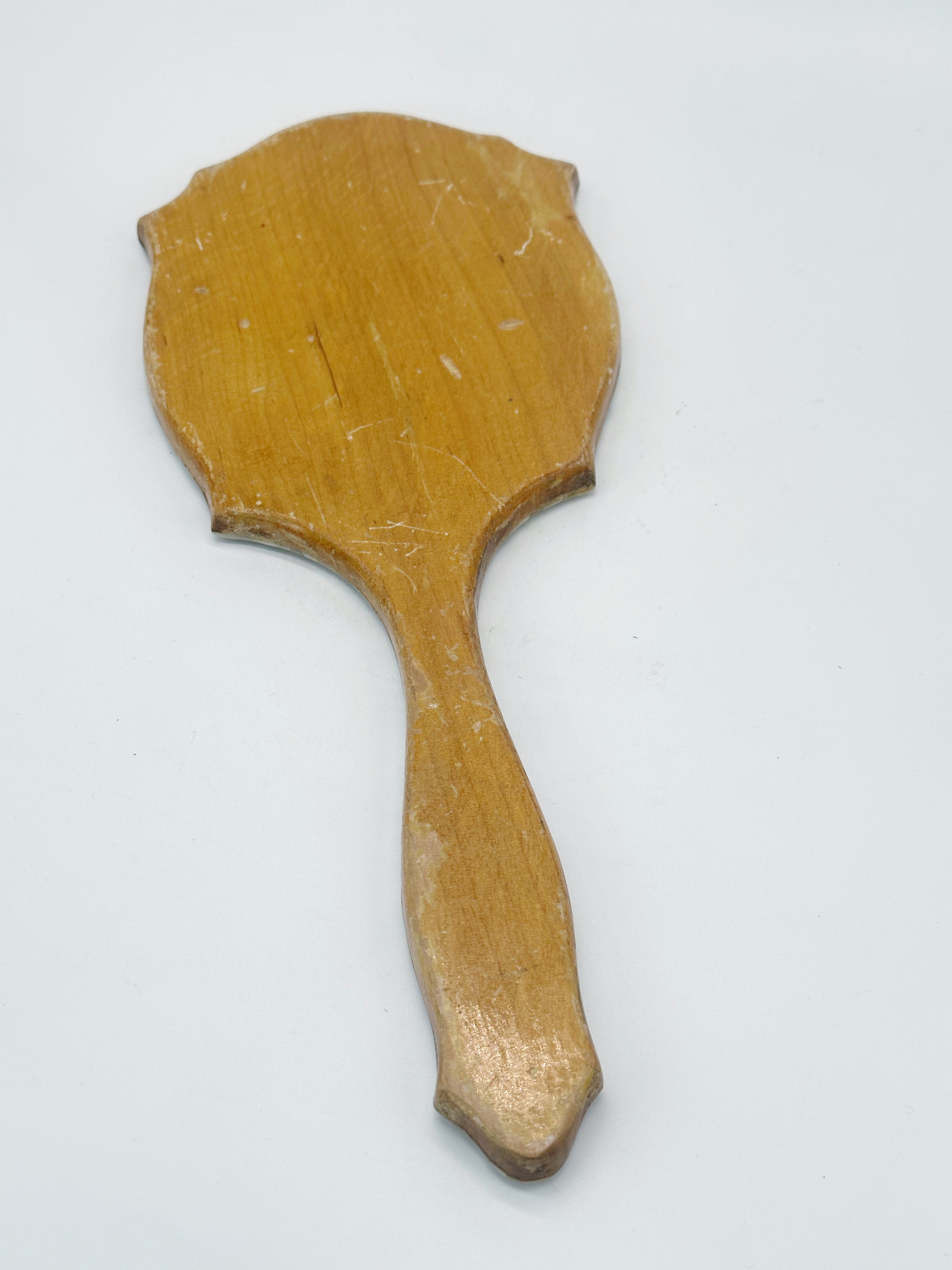 Antiker Handspiegel mit Perlmutt und Holzintarsien