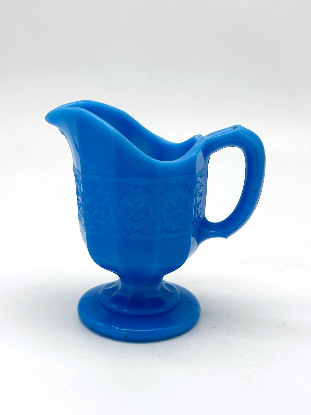 Kleines Vintage Kännchen aus türkisem Pressglas
