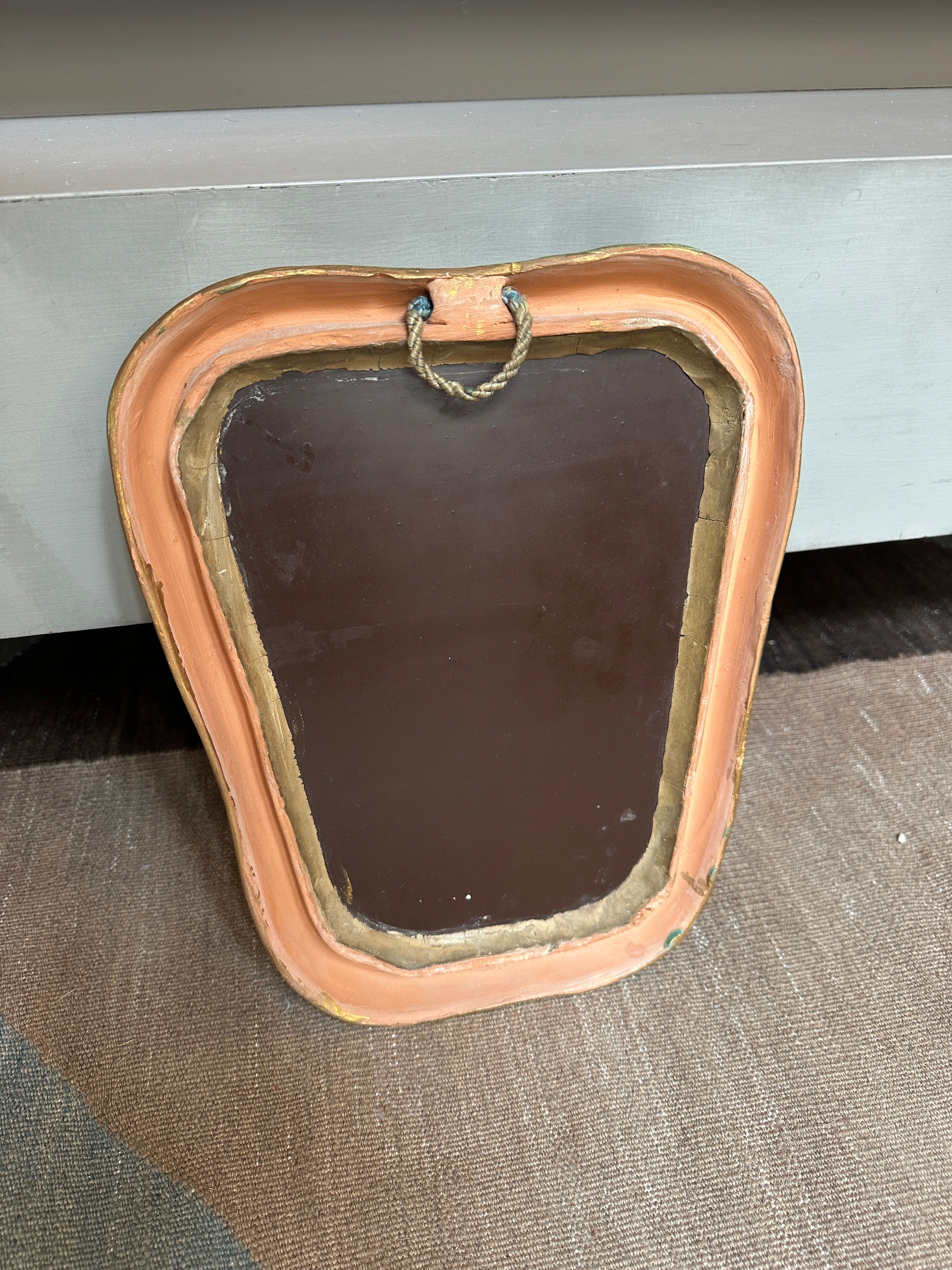 Vintage Keramikspiegel in Türkis und Gold um 1950