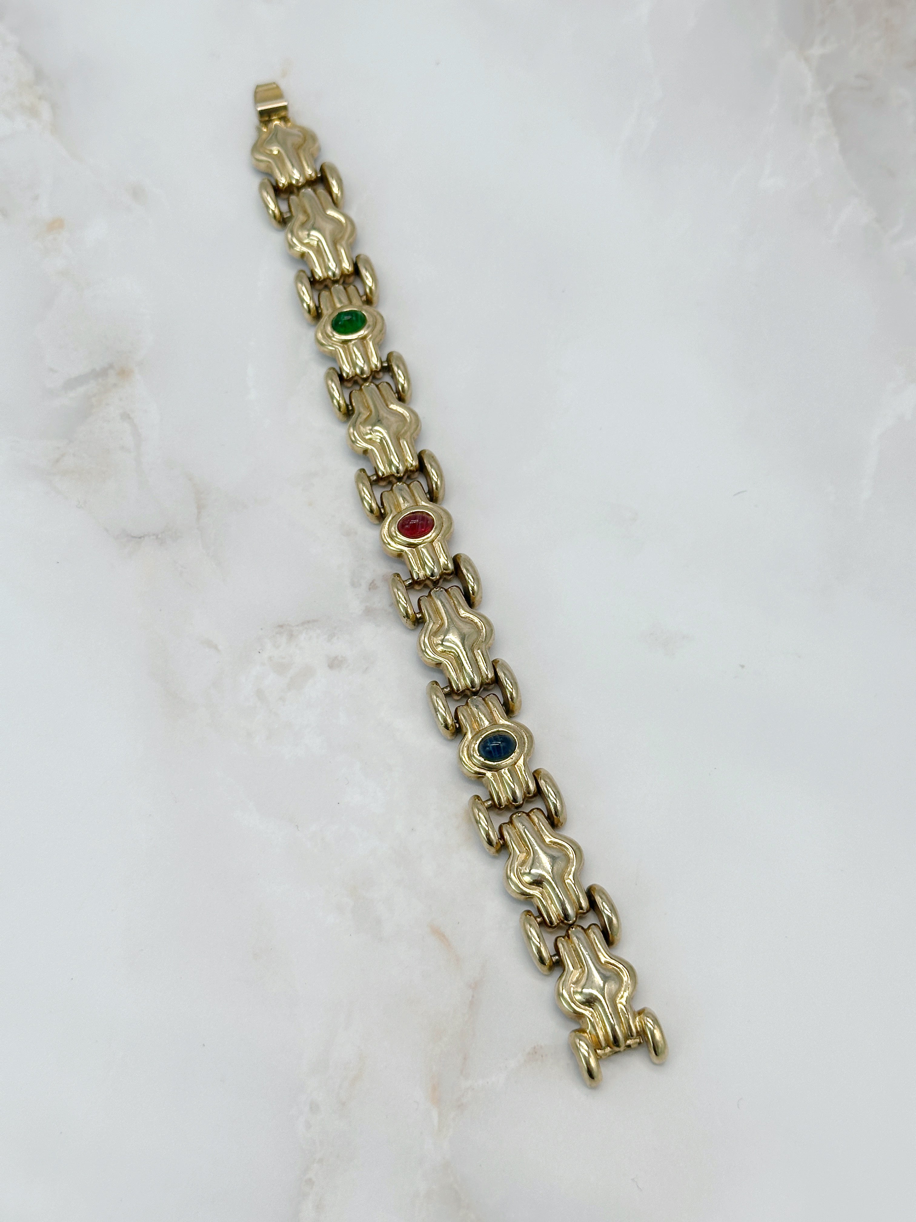 Massives Vintage Armband mit Glas-Cabochons, vergoldet
