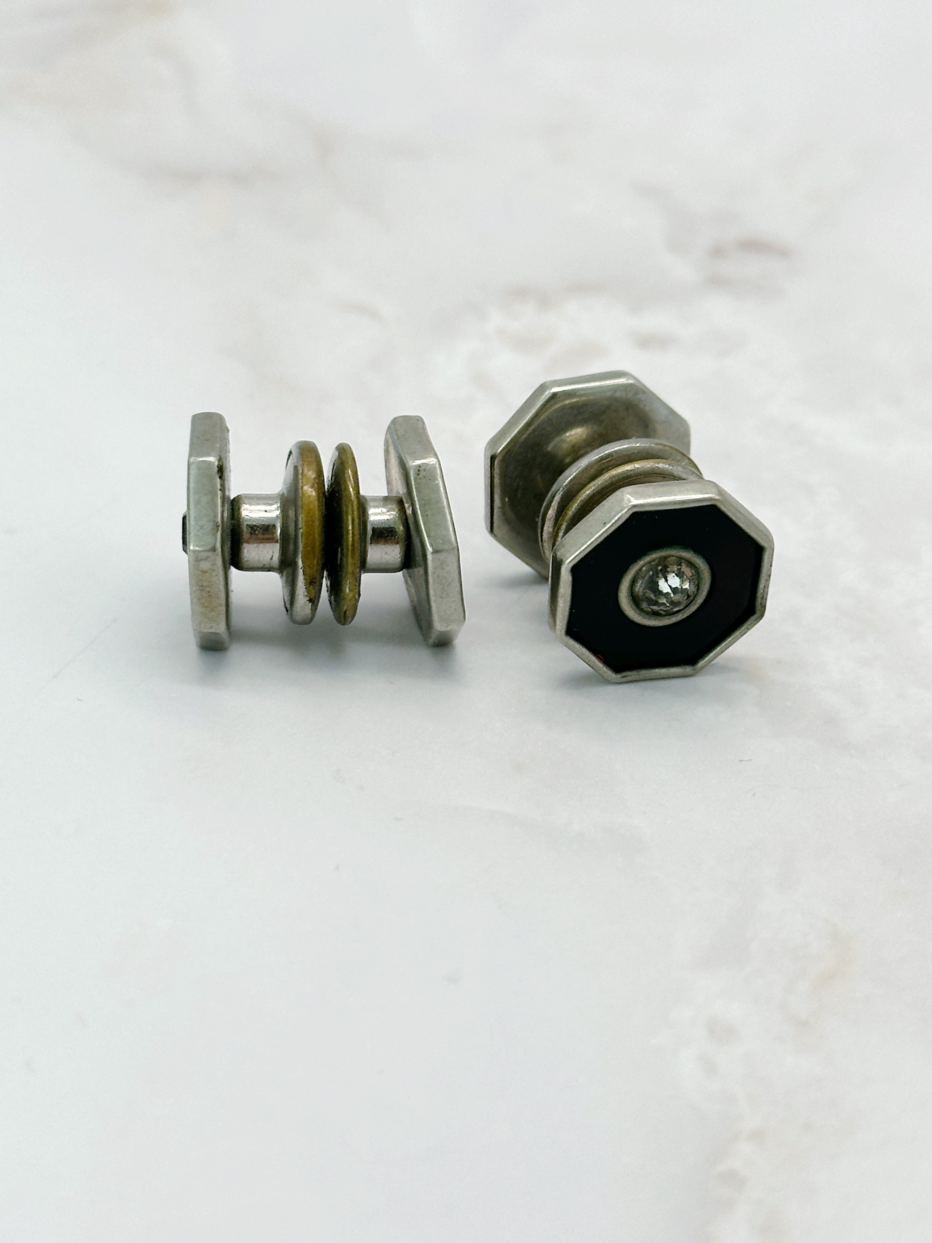 Vintage Manschettenknöpfe mit schwarzer Emaille und Strass