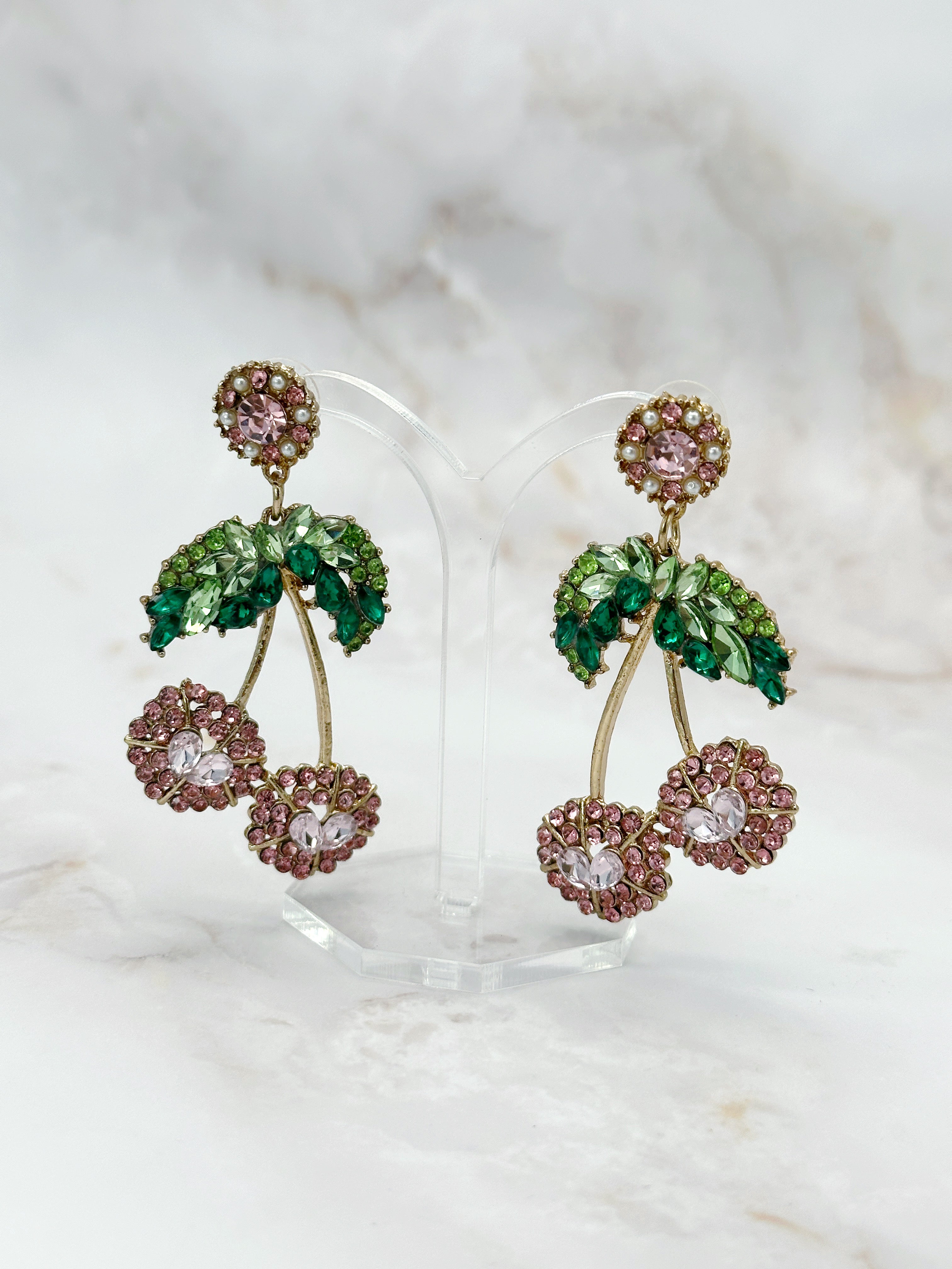 Süße Kirsch Ohrhänger mit Strass vergoldet