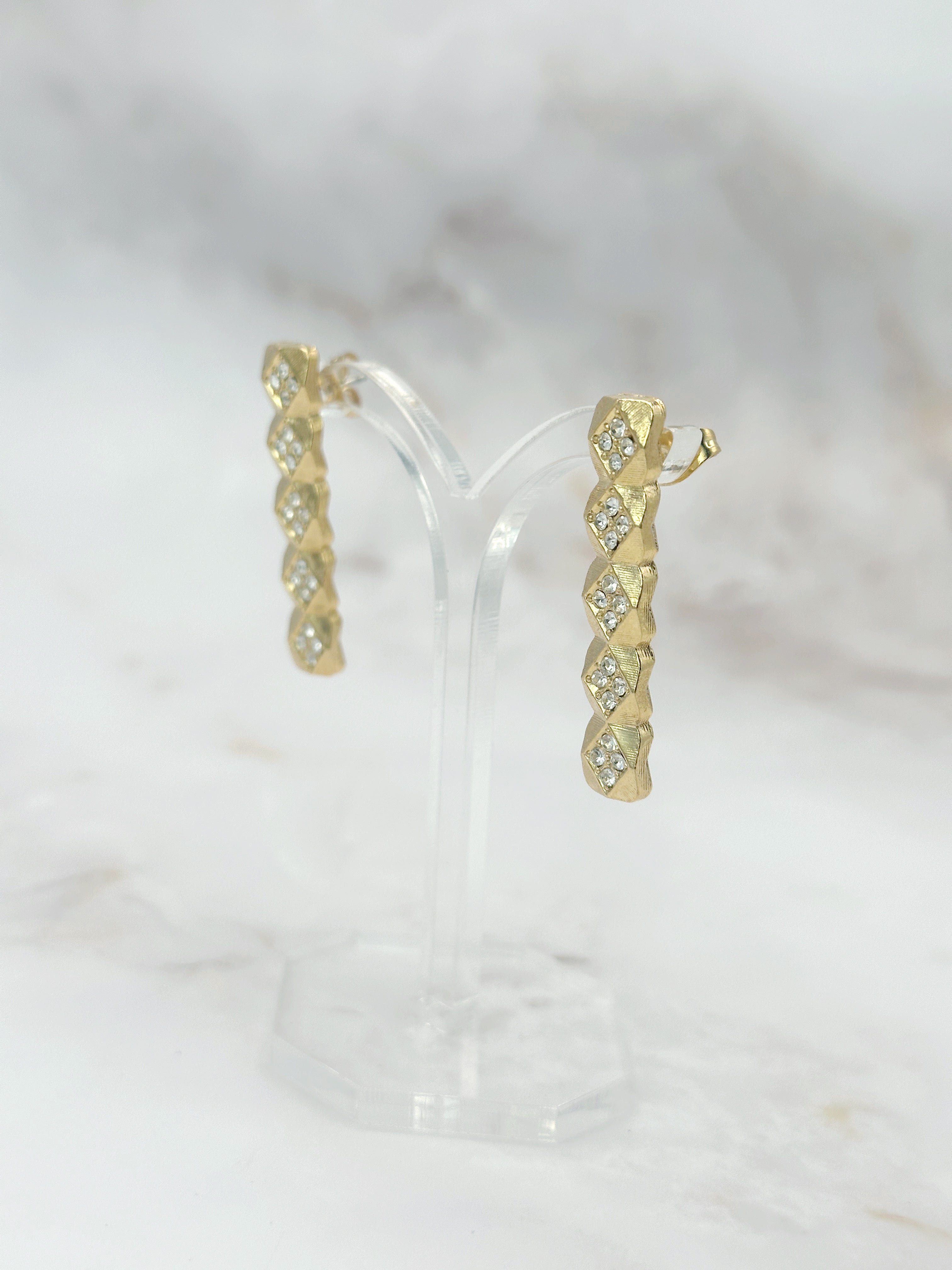 Vintage Ohrgehänge stabförmig vergoldet mit Strass