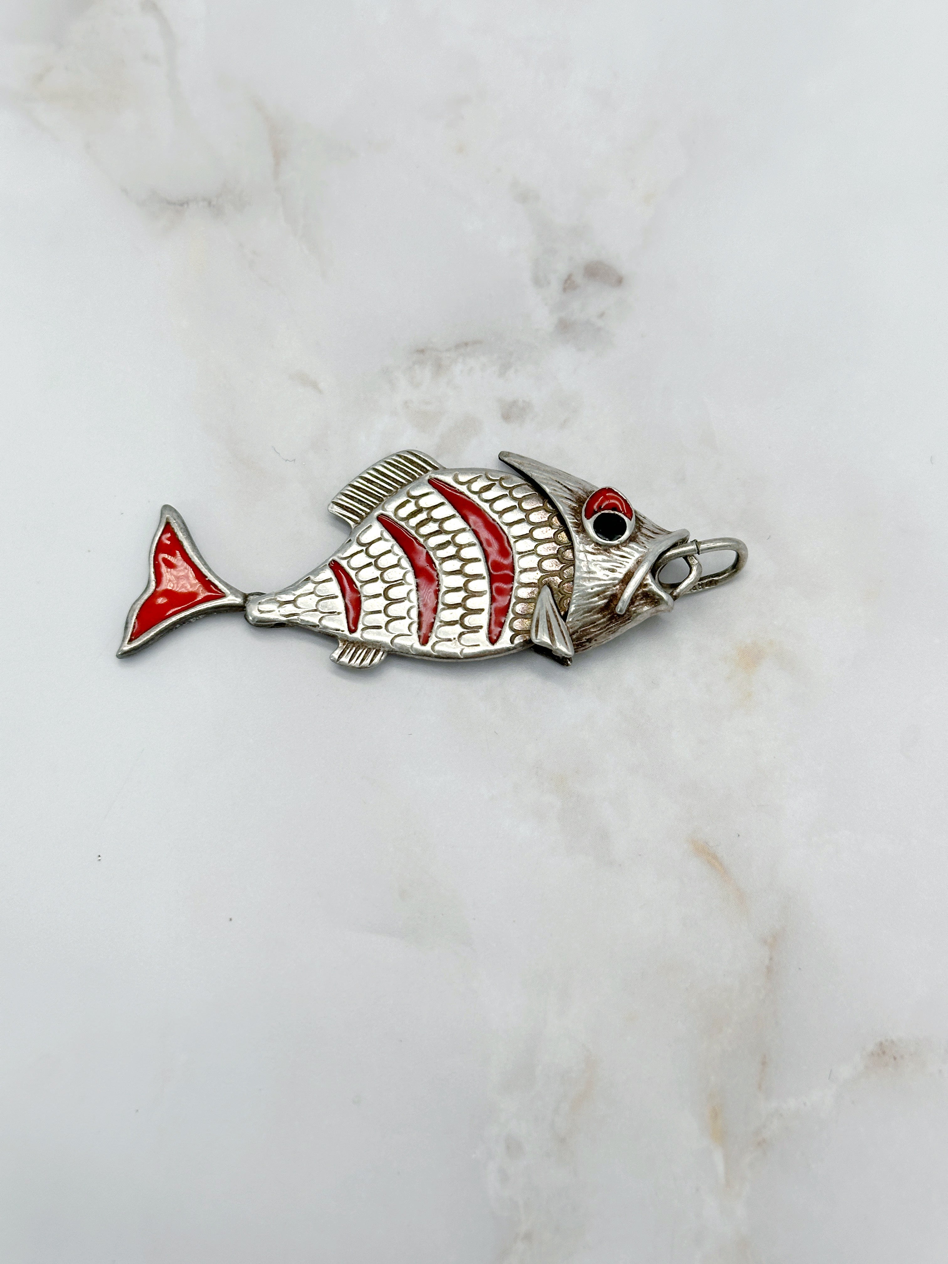 Großer beweglicher Vintage Fisch Anhänger Silber 835