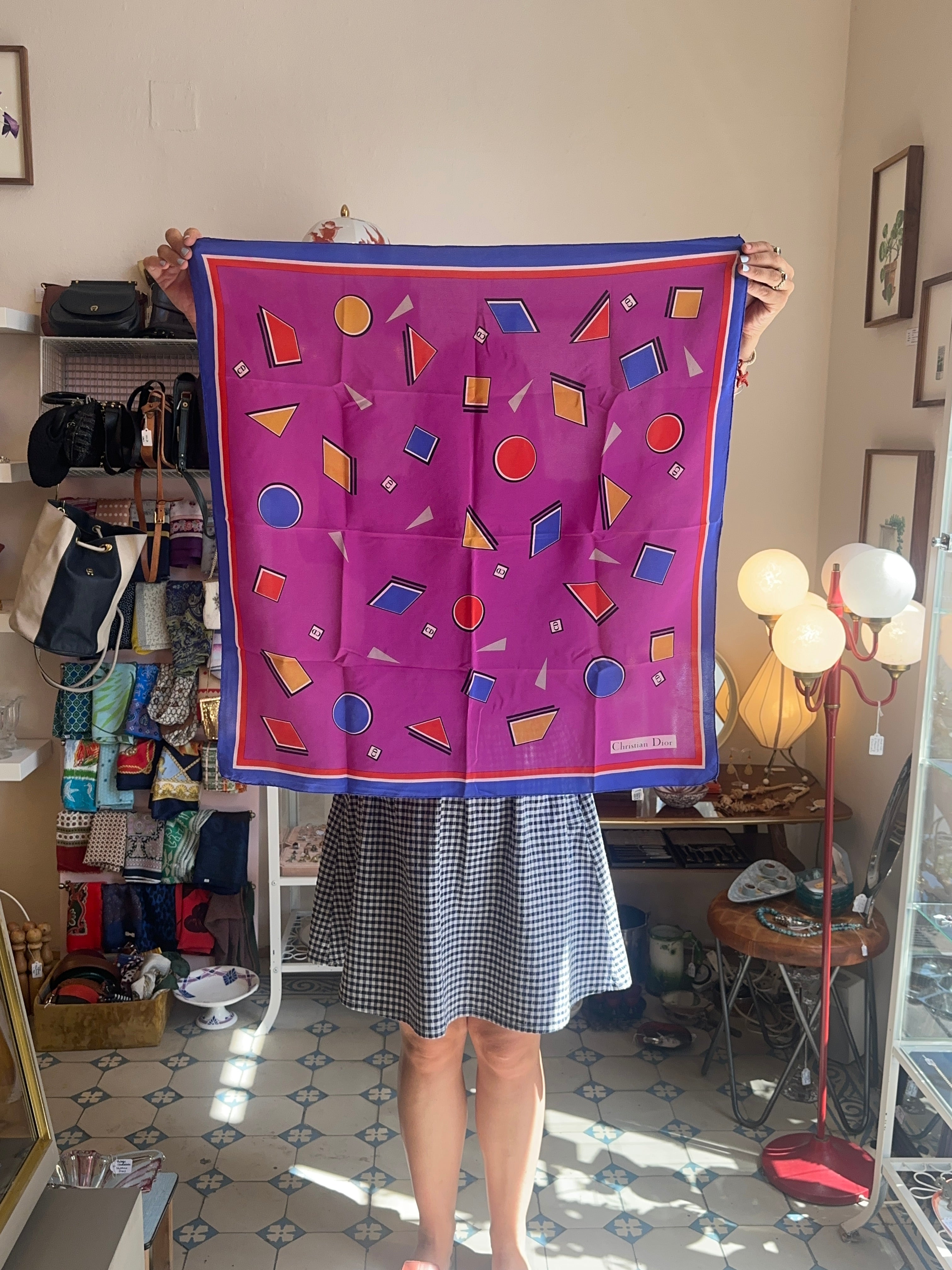 Vintage Seidentuch von Dior mit geometrischem Muster um 1980/90