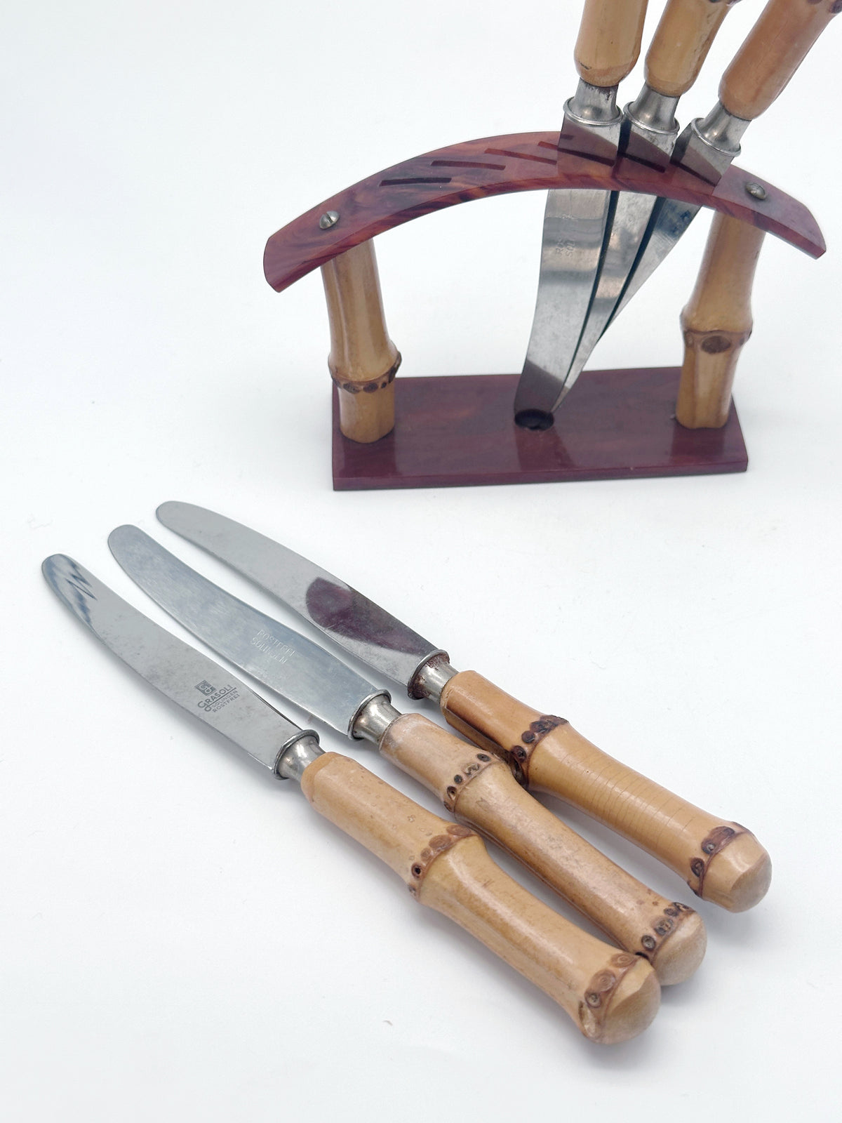 Vintage Obstmesser-Set aus Bambus und Bakelit