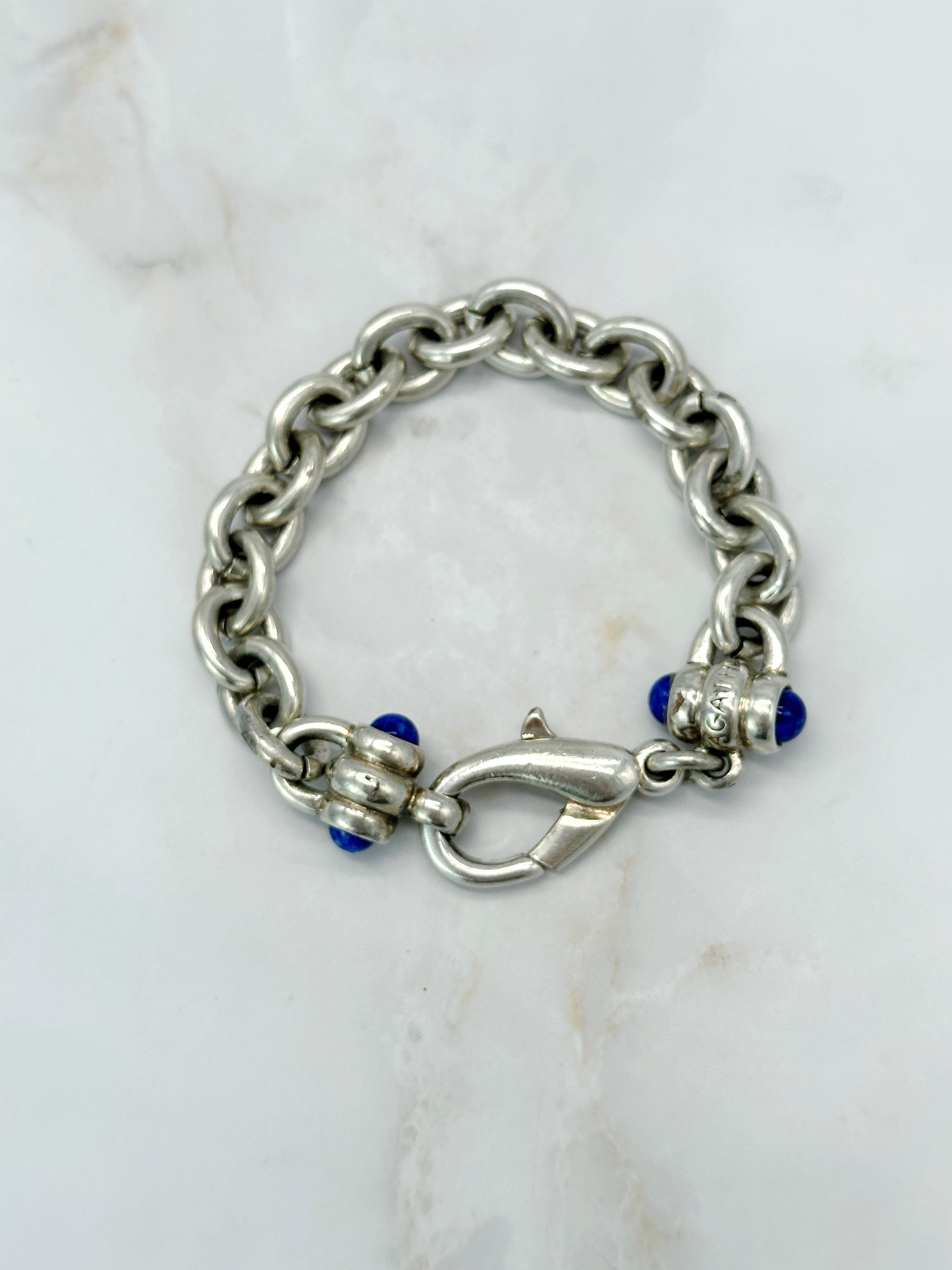 Agatha Paris Vintage Armband Versilbert Blaue Glasakzente