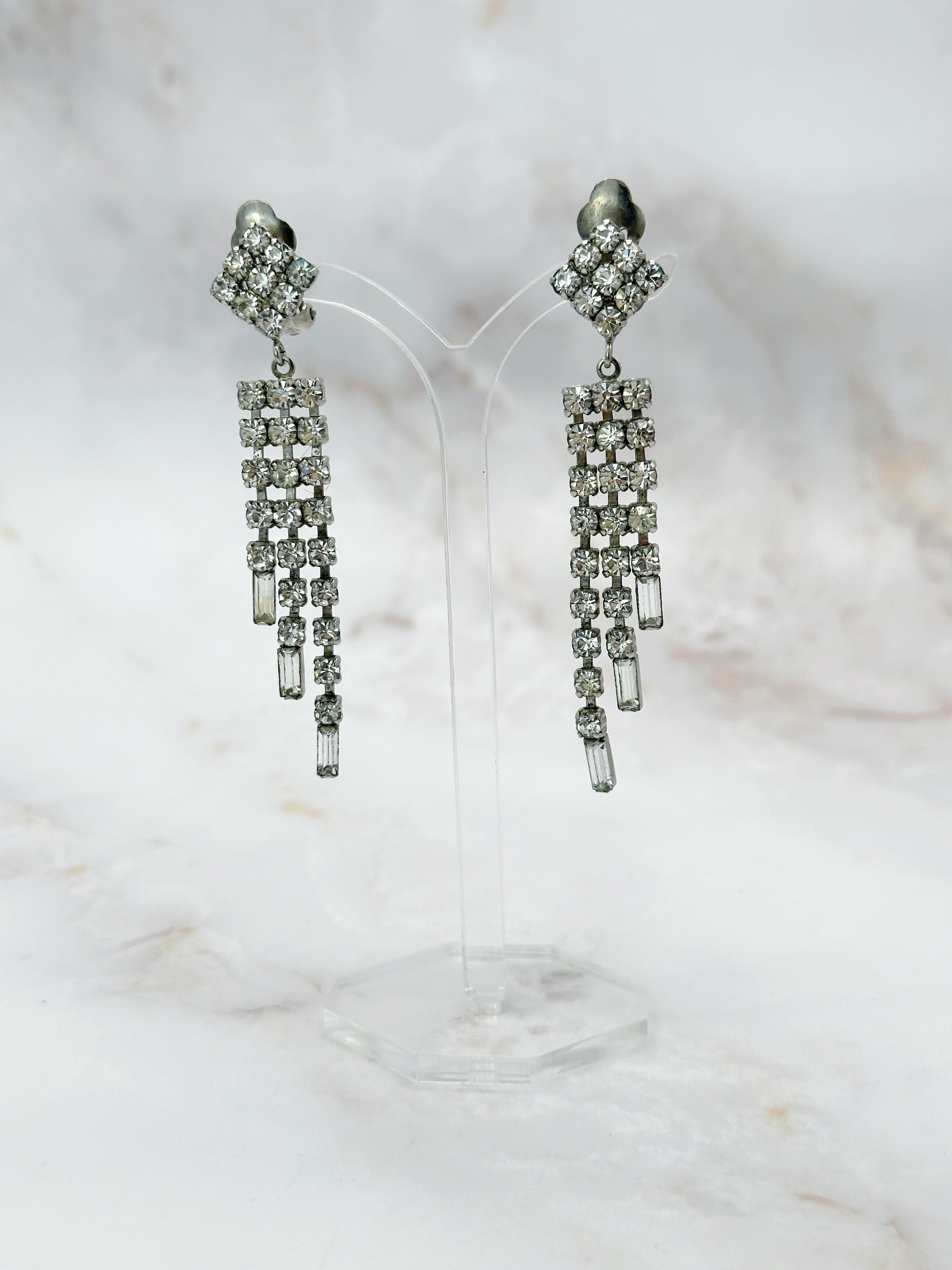 Vintage Ohrclips mit Strass und Fransen