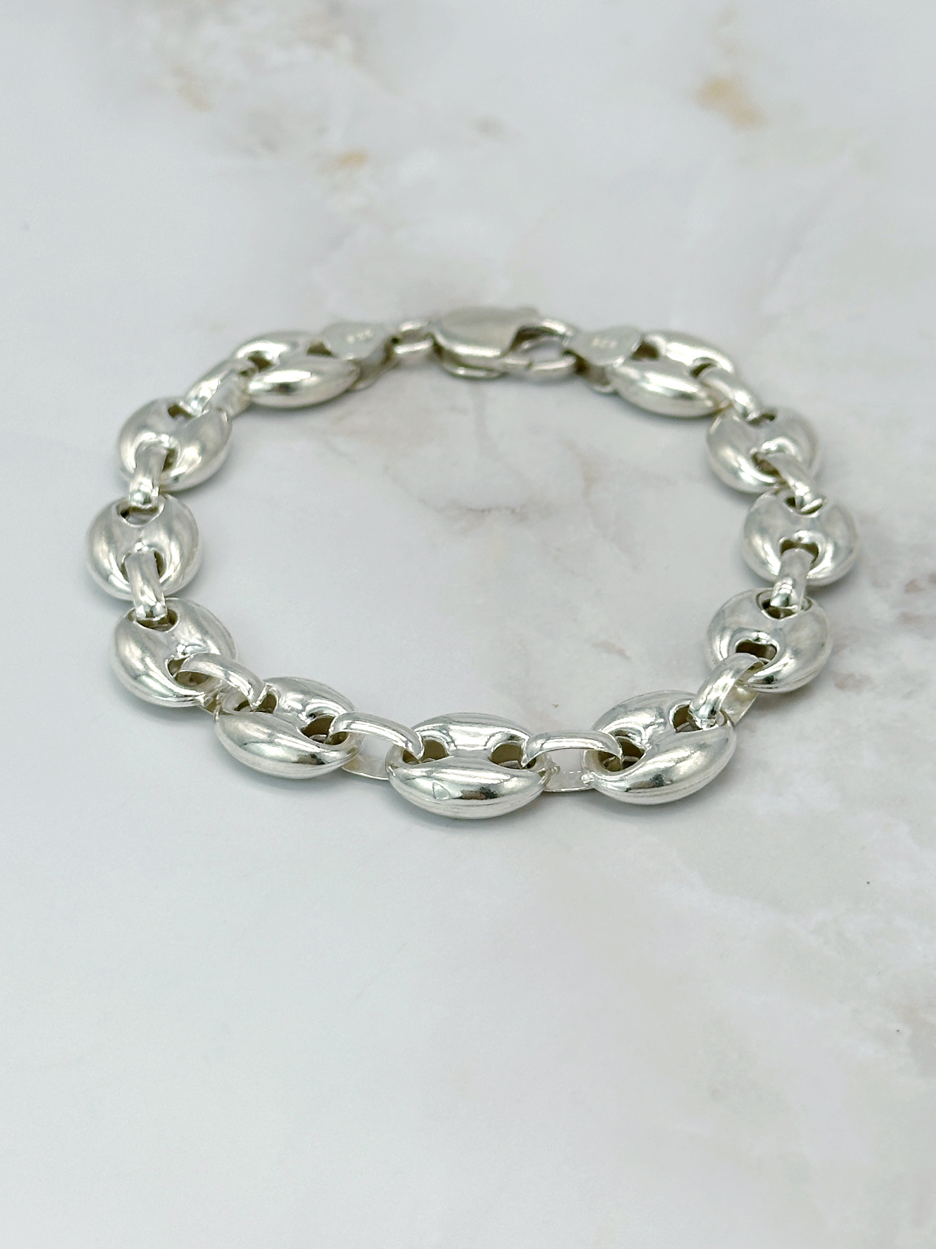 Striking 925 silver bracelet – coffee beans / anchor chain