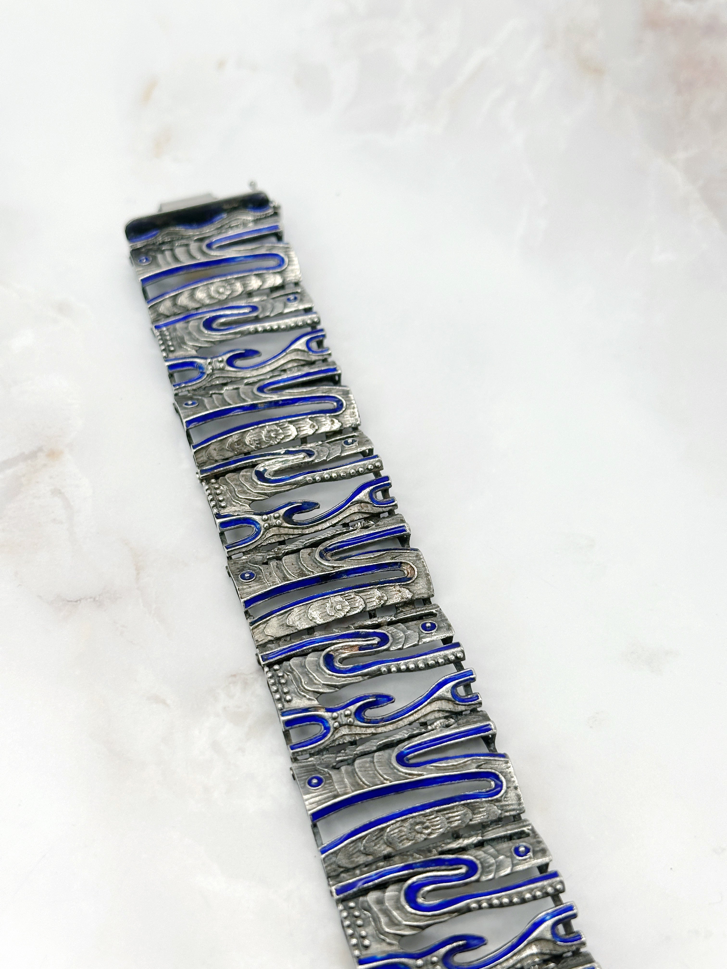 Vintage Armband von UnoAErre in 925 Silber mit blauem Emaille