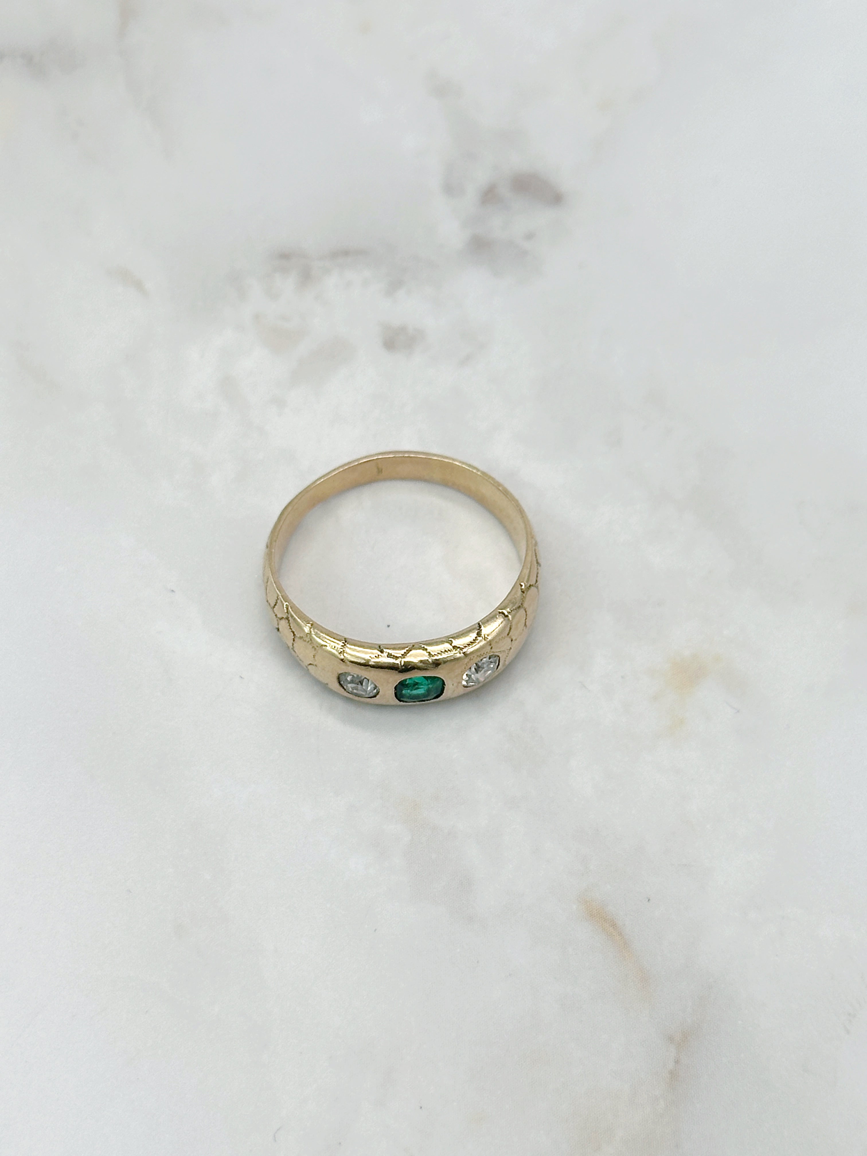 Vintage Bandring in 585 Gelbgold mit Smaragd und Altschliffdiamanten