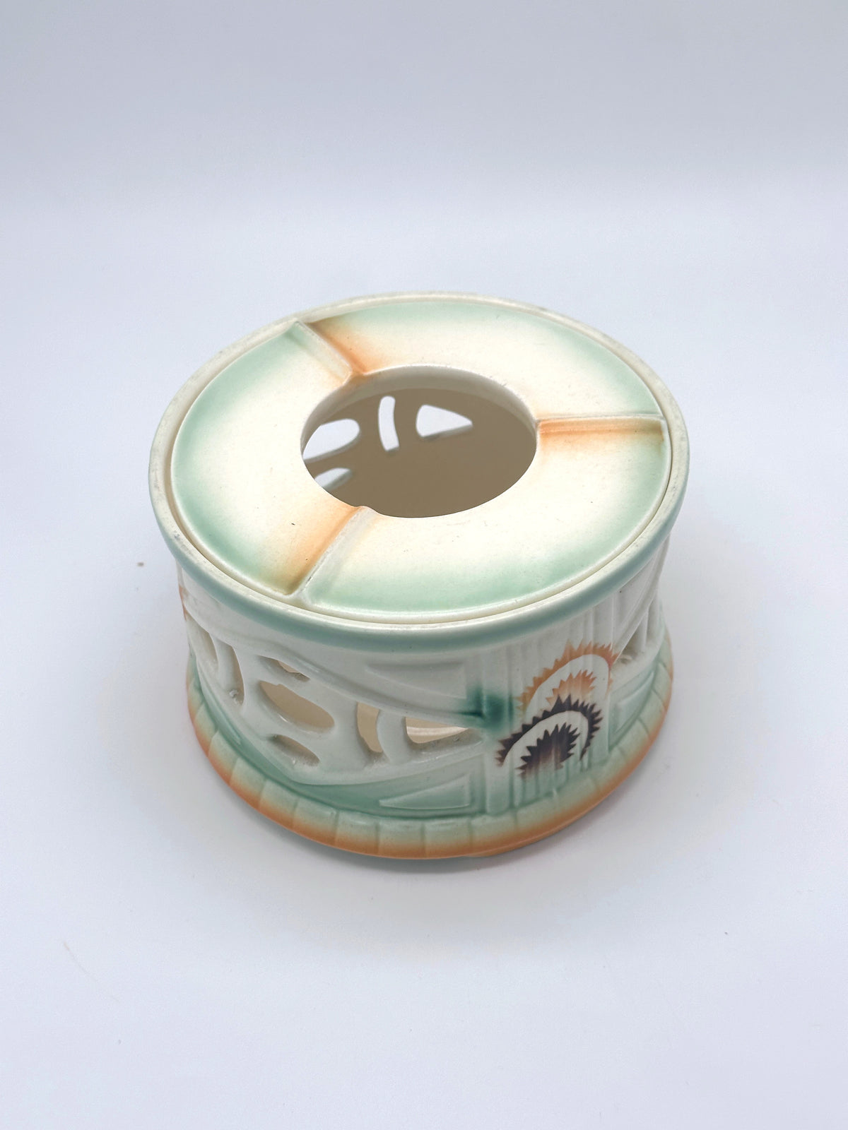 Vintage Stövchen aus Meissen Steingut mit Spritzdekor um 1930