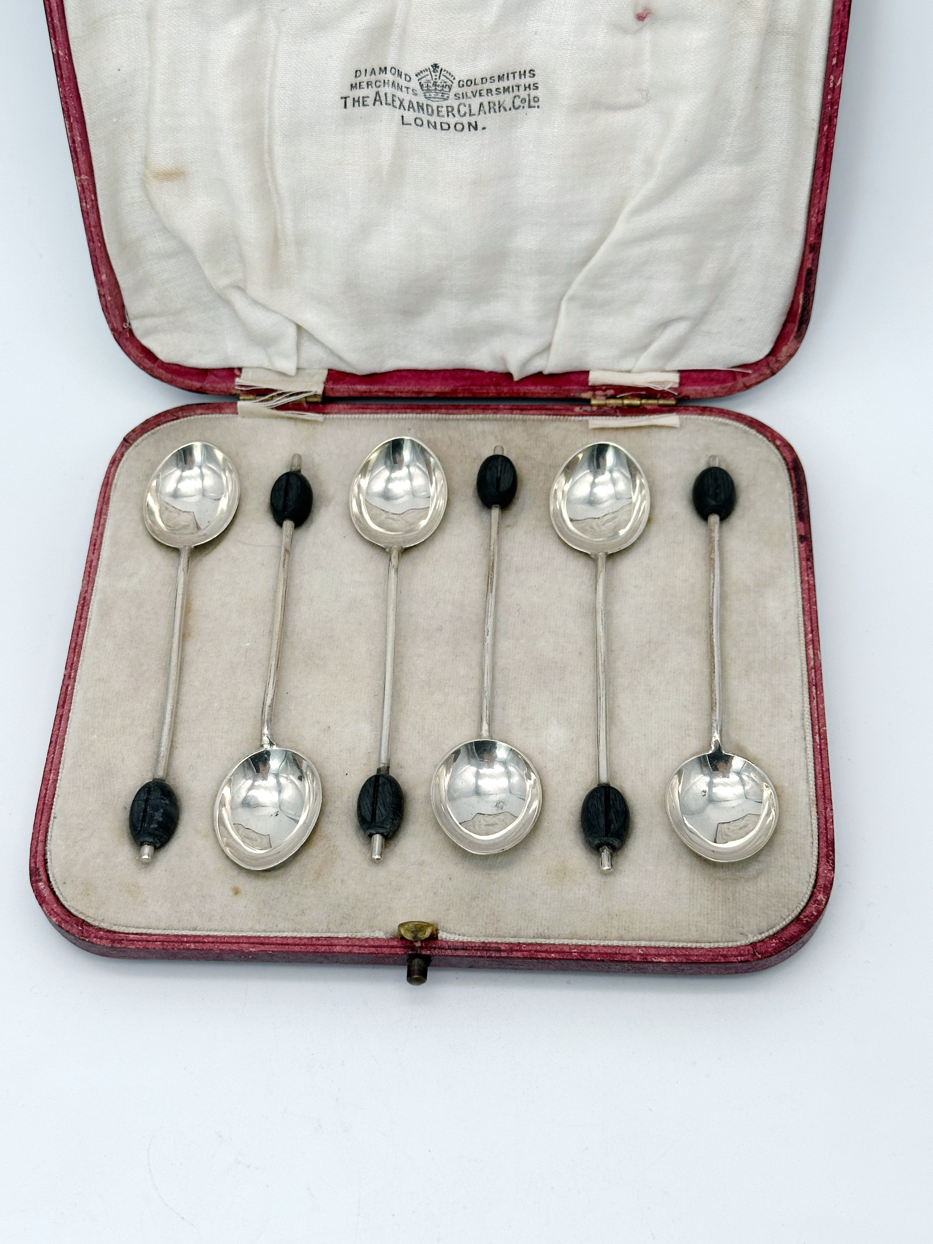 Antikes Mokkalöffel Set "Kaffeebohne", Silber, London 1939