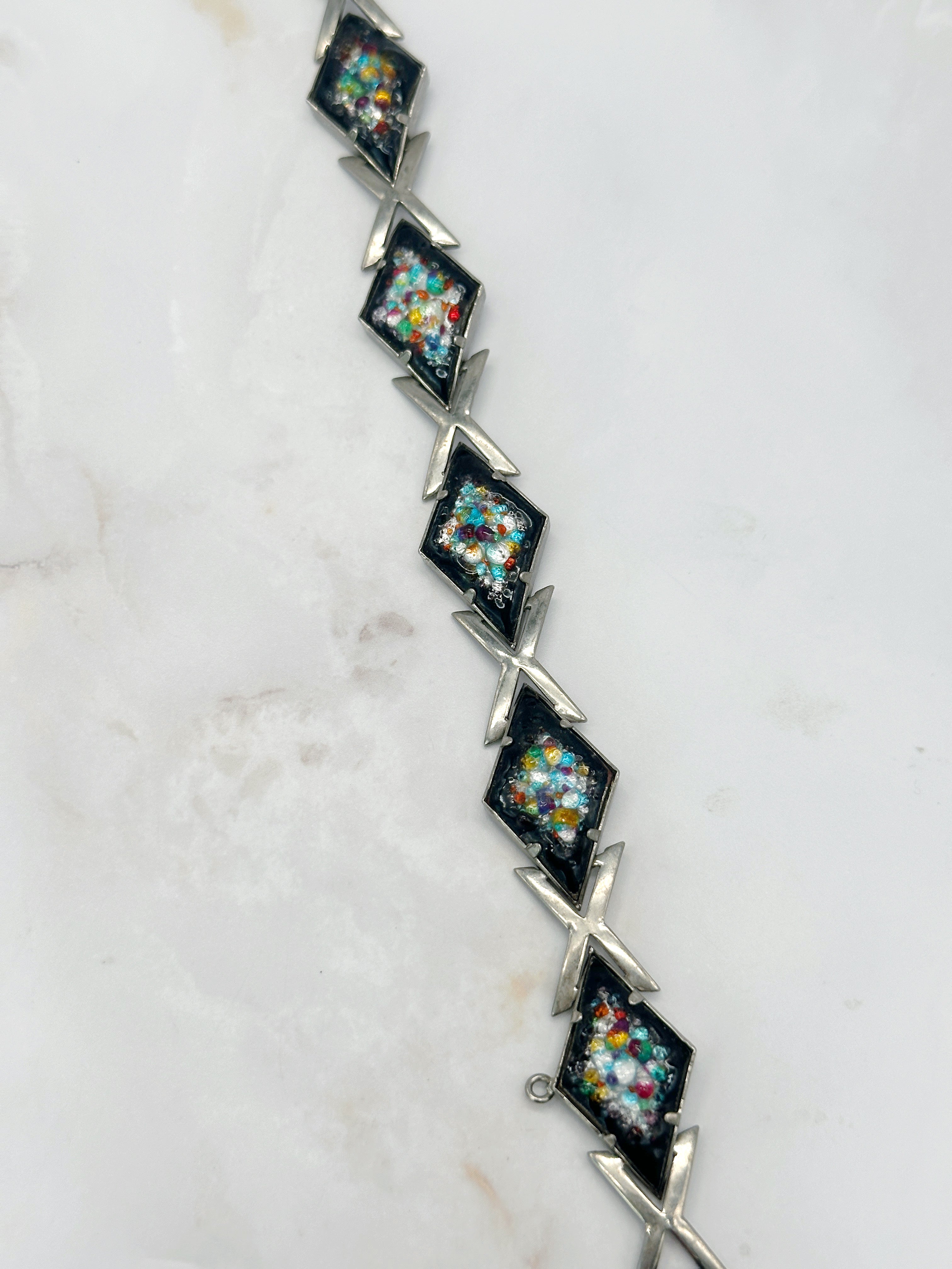 Vintage Armband mit Glasmosaik und Trapezgliedern