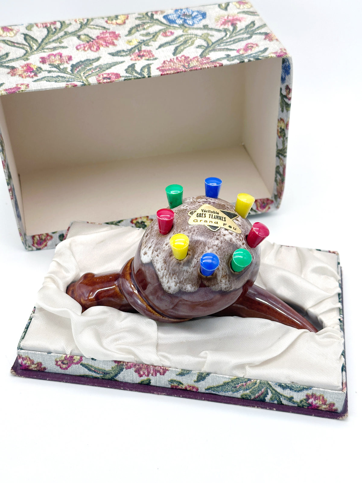 Vintage Cocktailspieße in einer Keramikschnecke – mit Originalbox