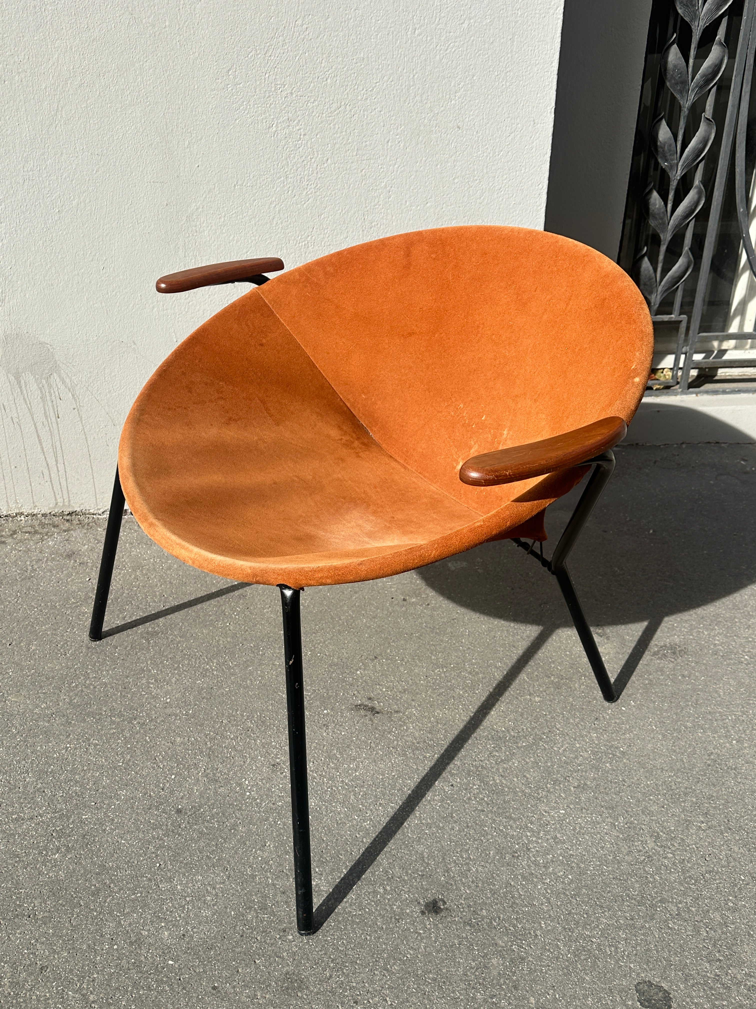 Designklassiker: "Balloon" Loungesessel von Hans Olsen, Teak & Wildleder