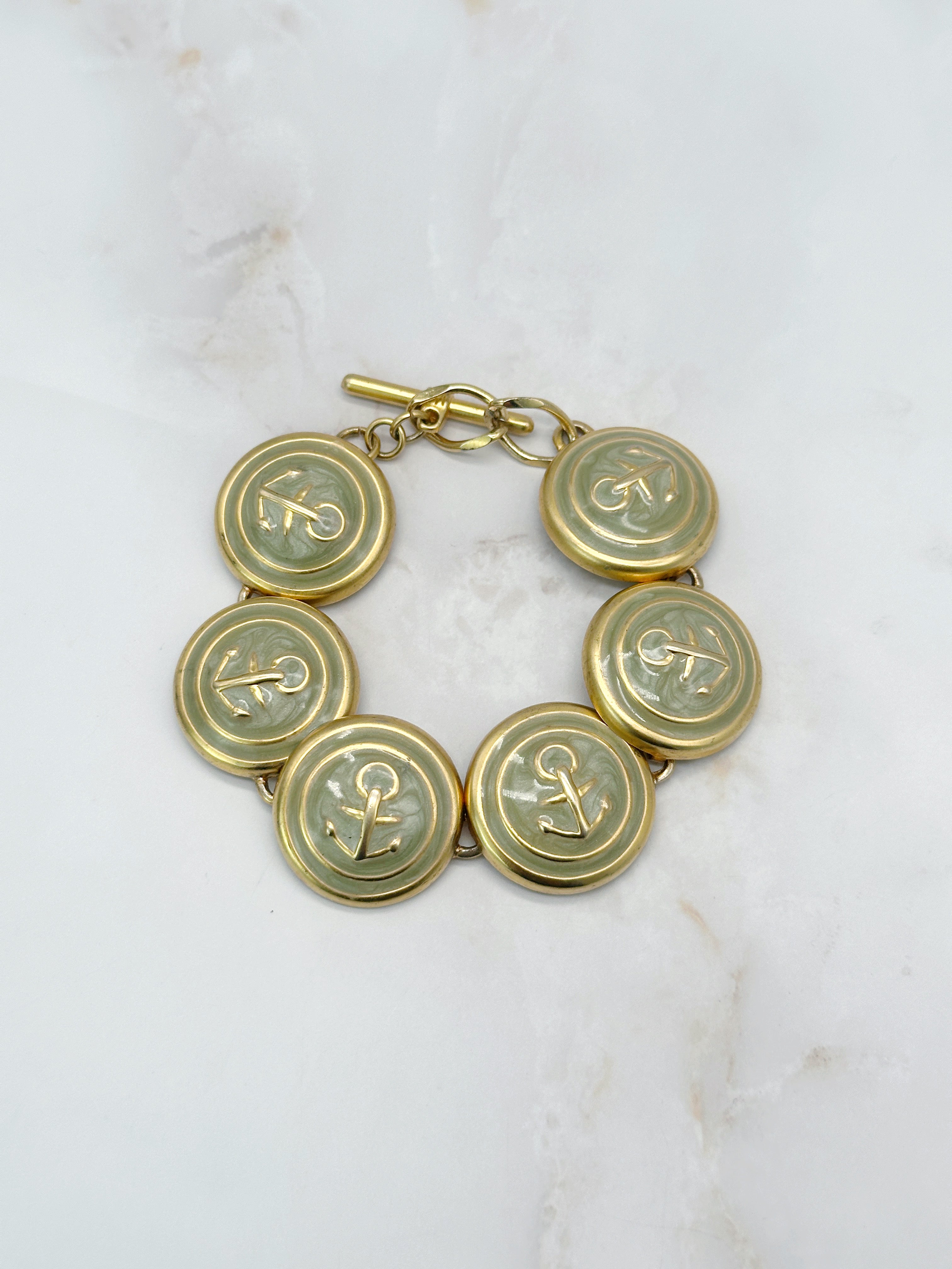 Vintage Armband mit Ankermotiv und lindgrünem Emaille