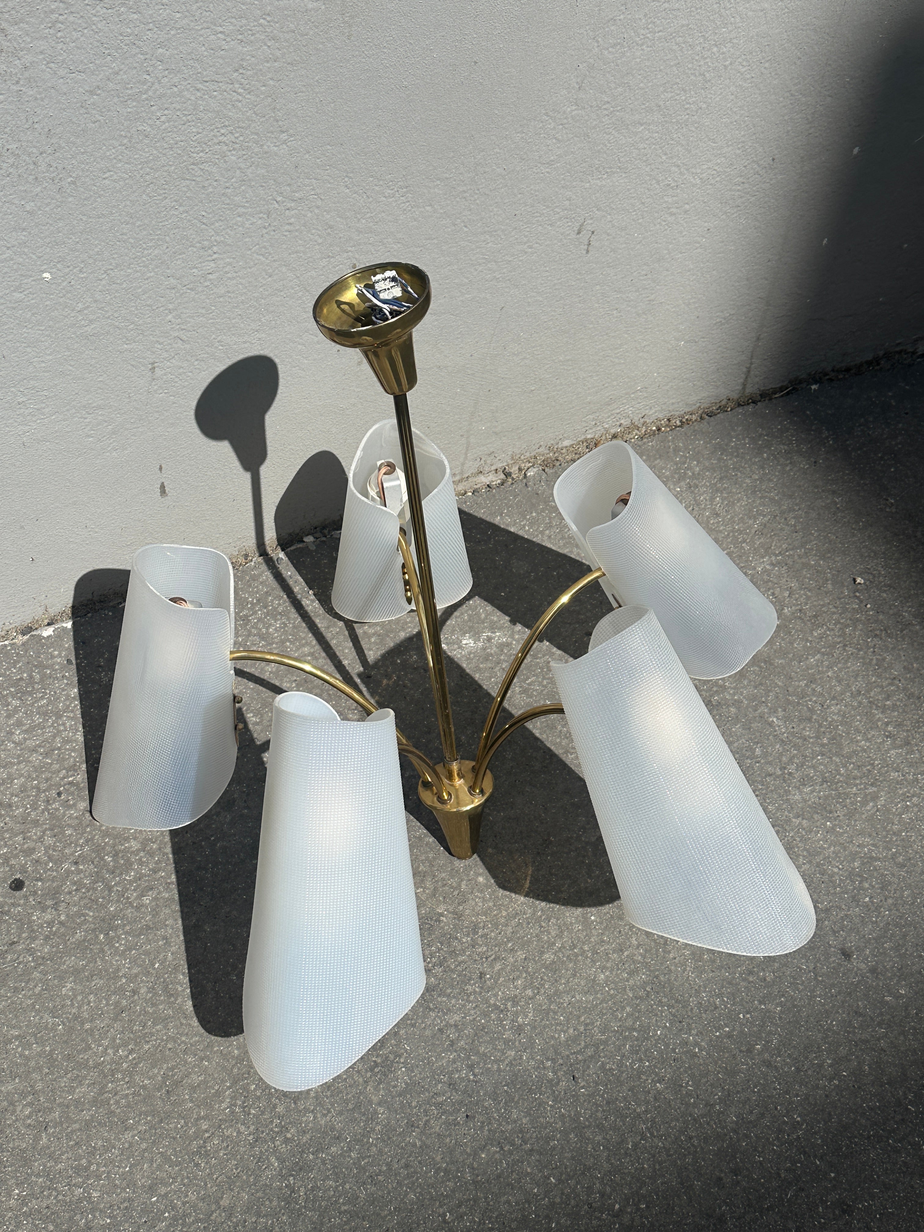 5-flammige Vintage Tütenlampe im Stil von Rupert Nikoll, Wien um 1960