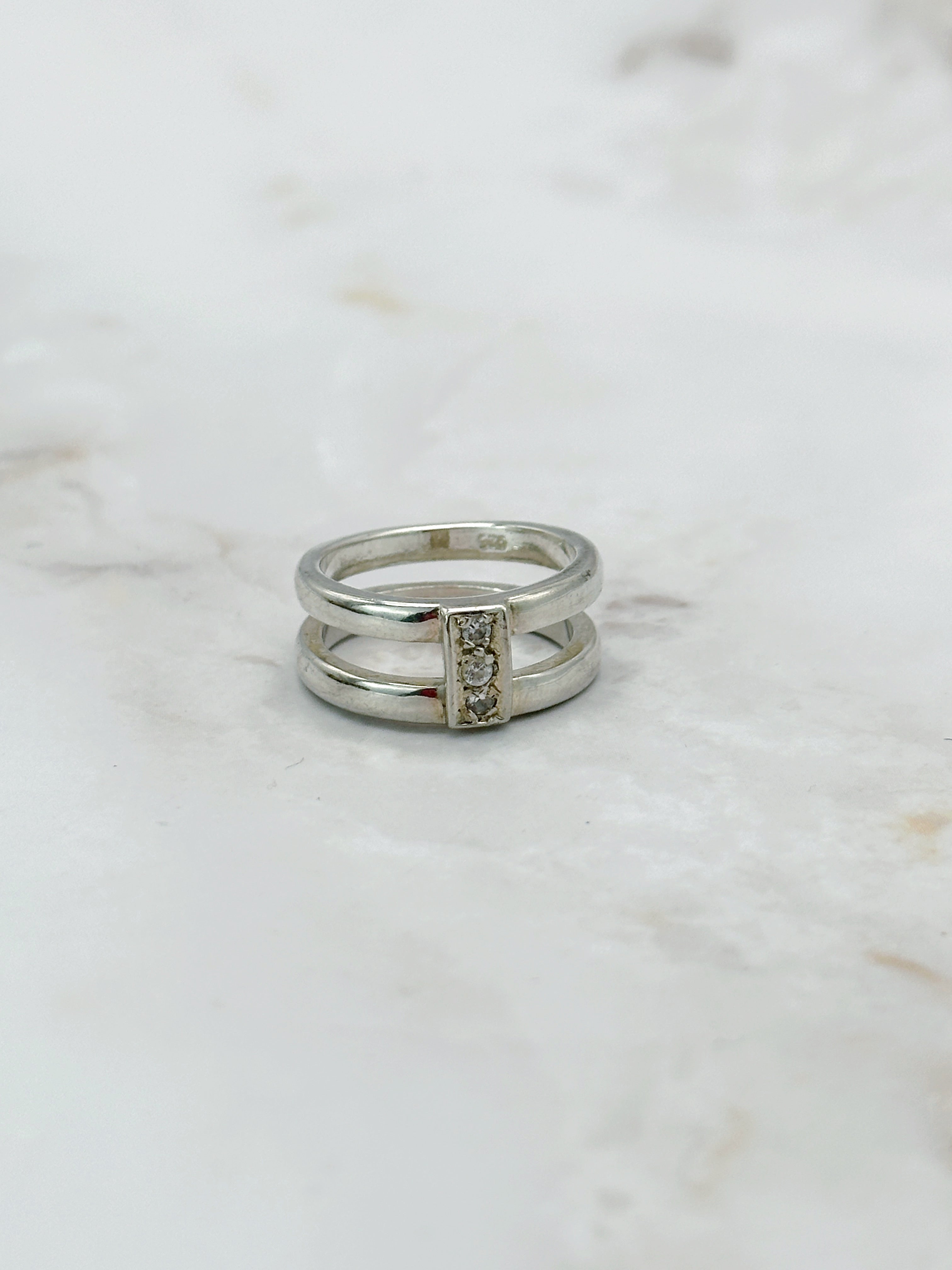 Vintage Doppelring aus 925 Sterling Silber mit Strass