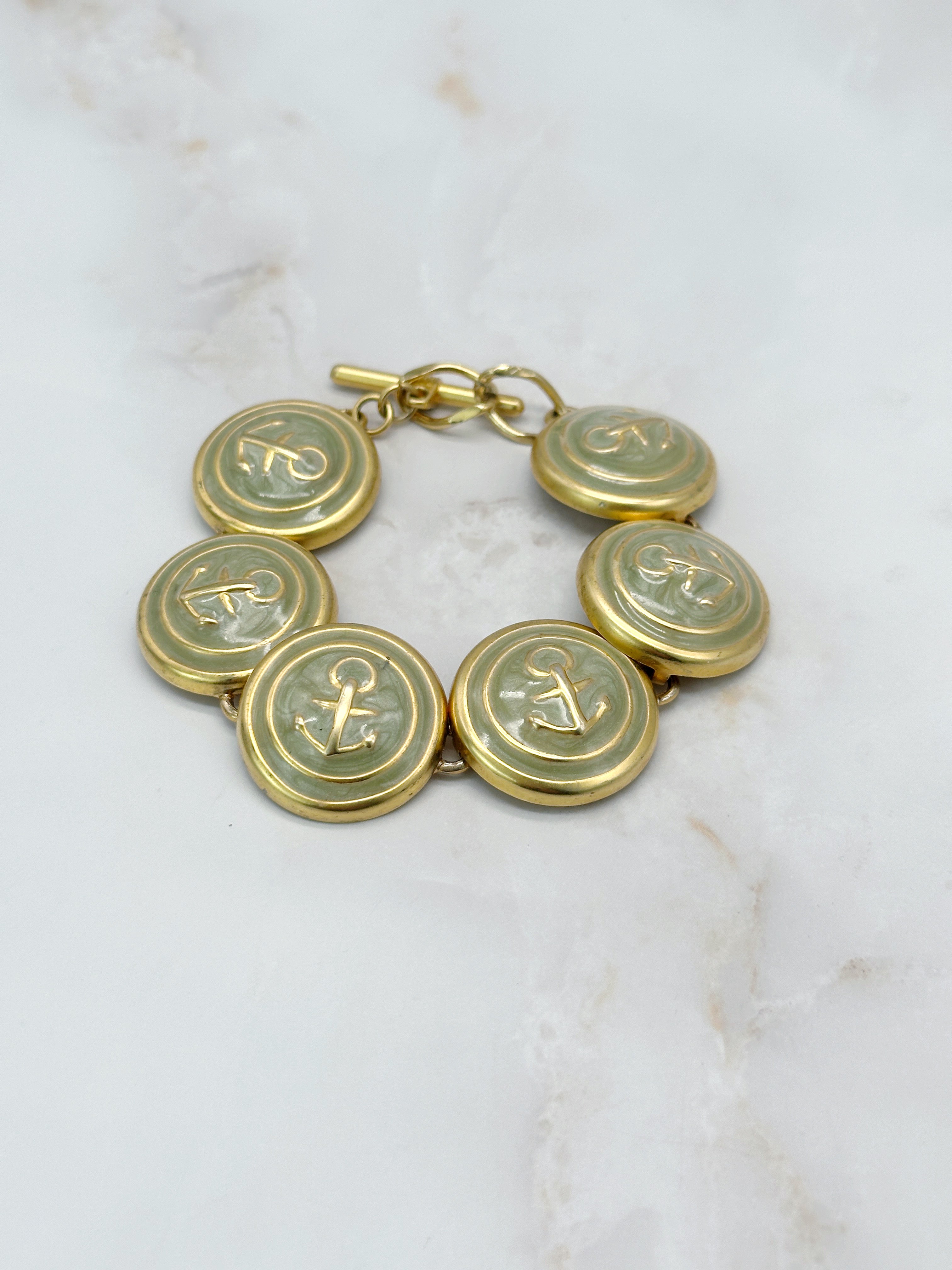 Vintage Armband mit Ankermotiv und lindgrünem Emaille