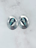 Ovale Vintage Ohrstecker aus 925 Silber mit Perlmutt und Onyx
