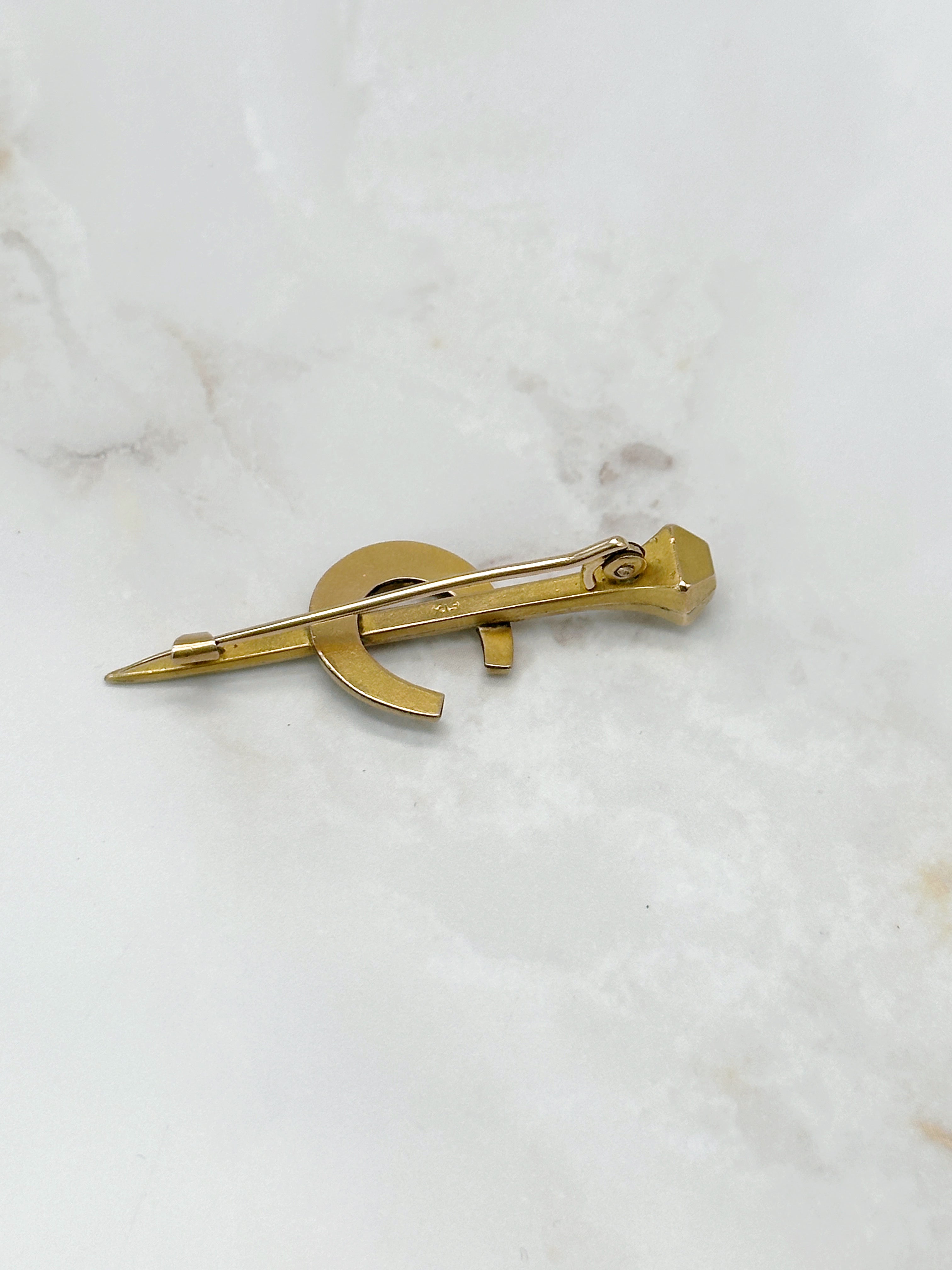 Vergoldete Vintage Brosche Hufeisen & Nagel