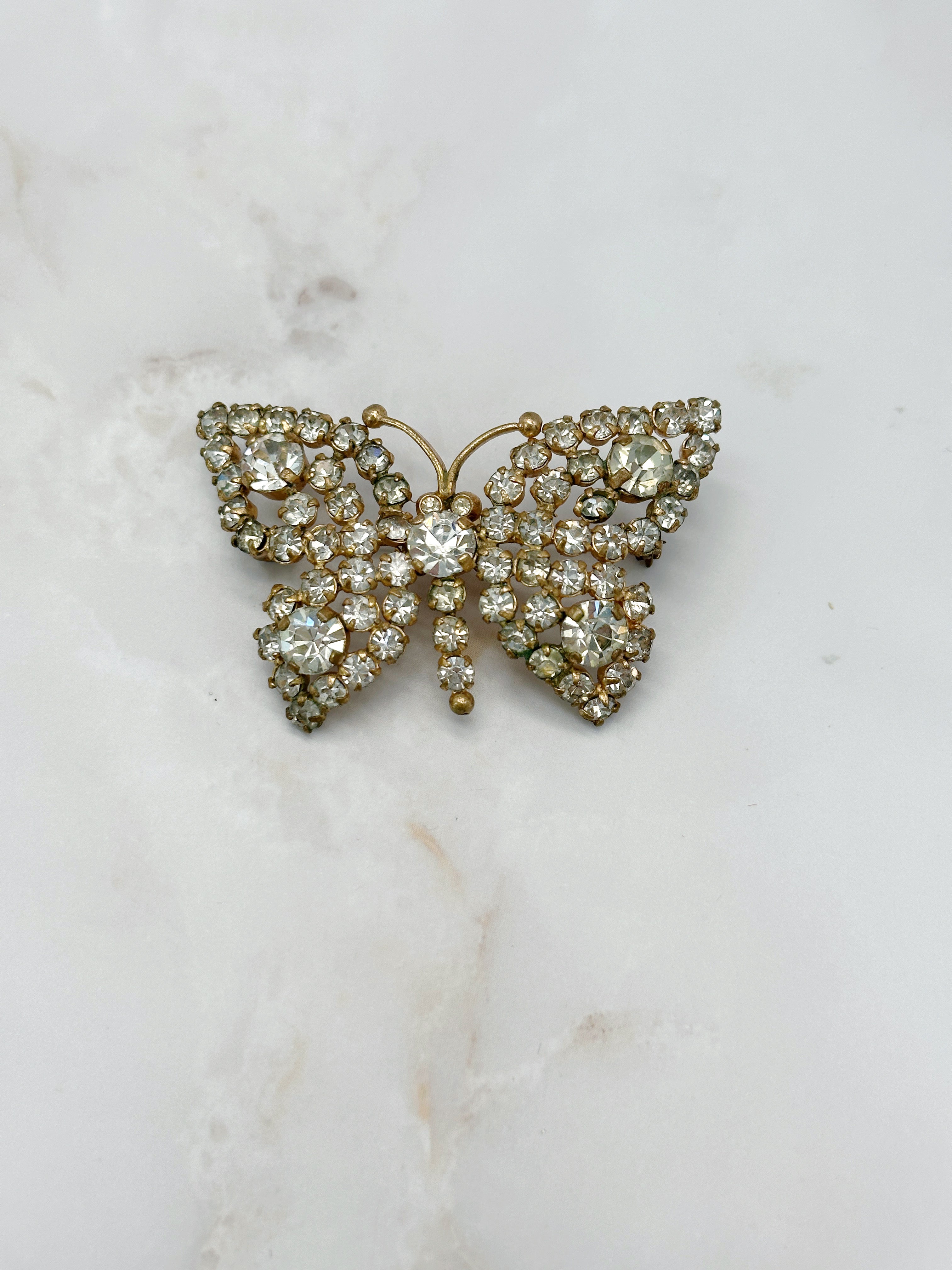 Große Vintage Schmetterling Brosche mit Strass