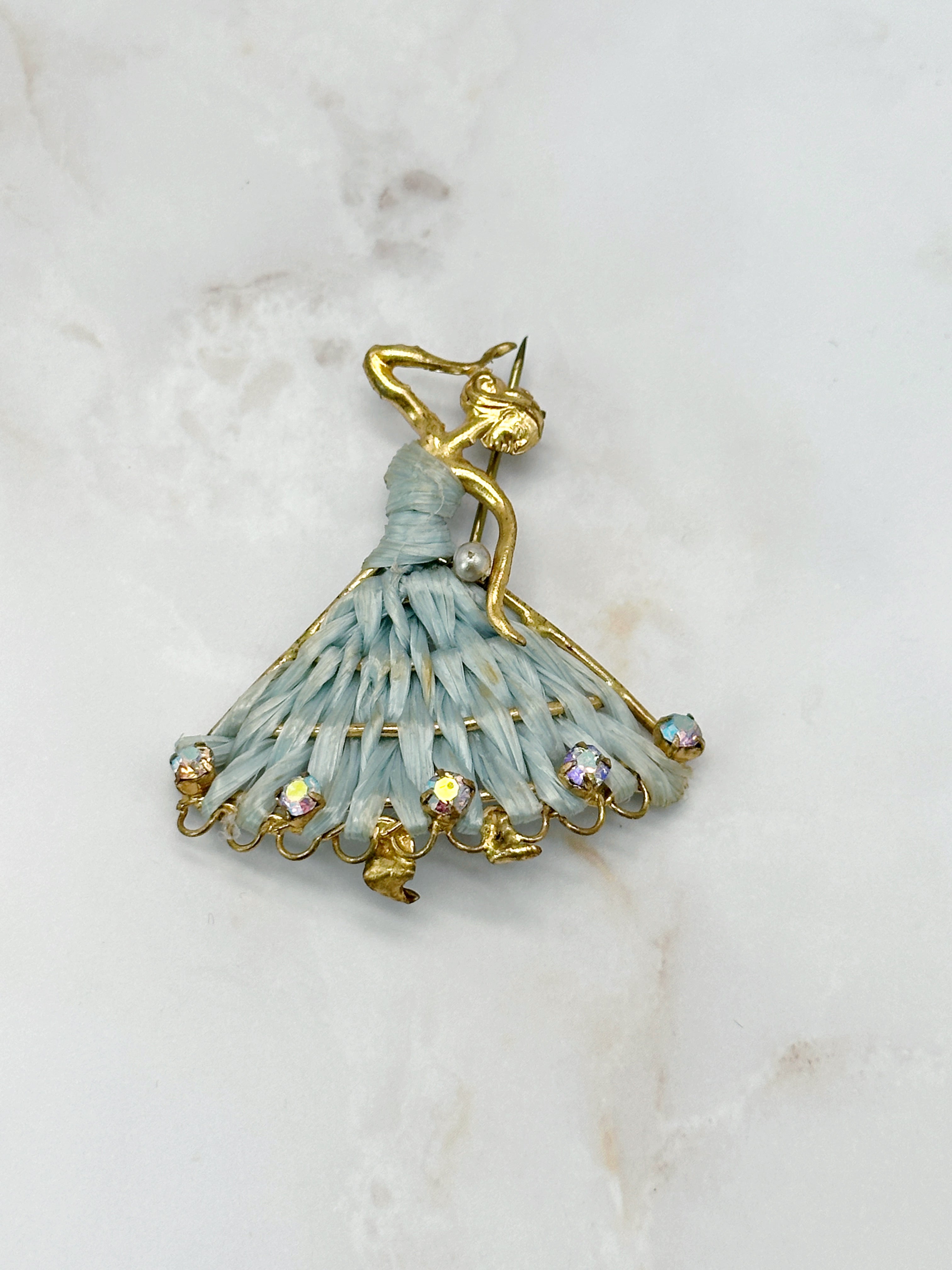 Bezaubernde Vintage Brosche Ballerina mit Perle