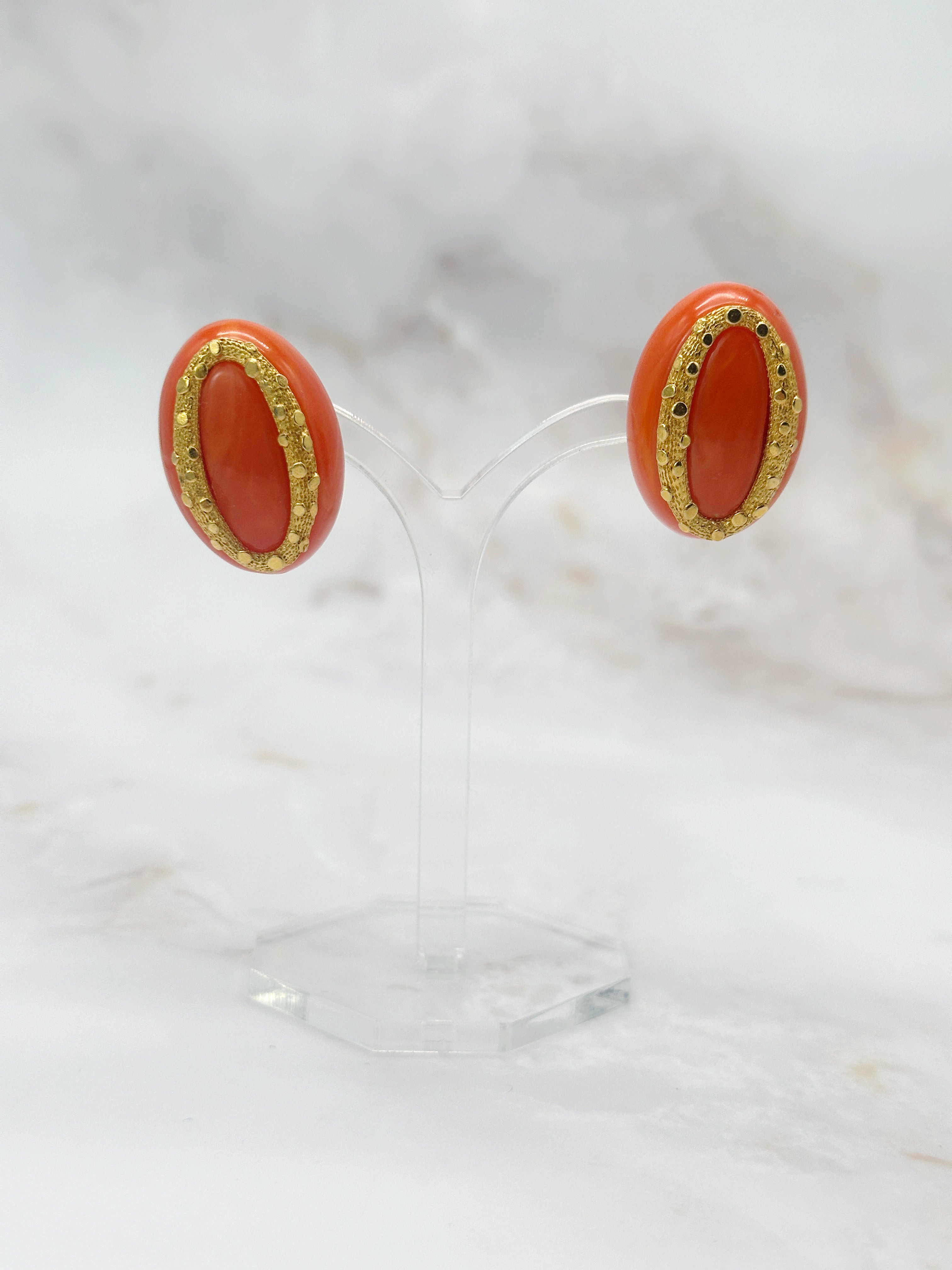 Vintage Ohrclips mit orangem Harz