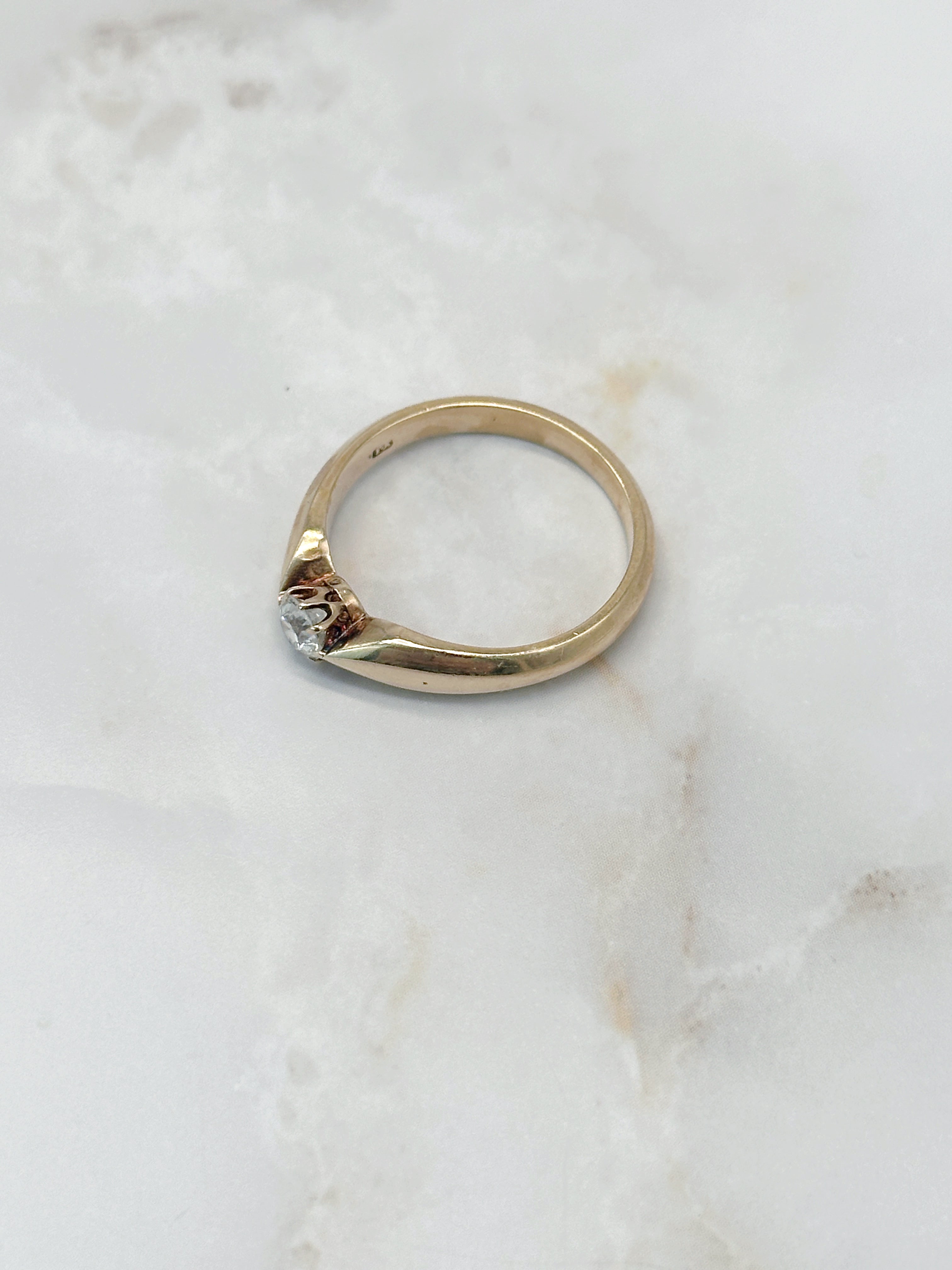 Vintage Solitärring mit Altschliff Diamant in 585 Gelbgold