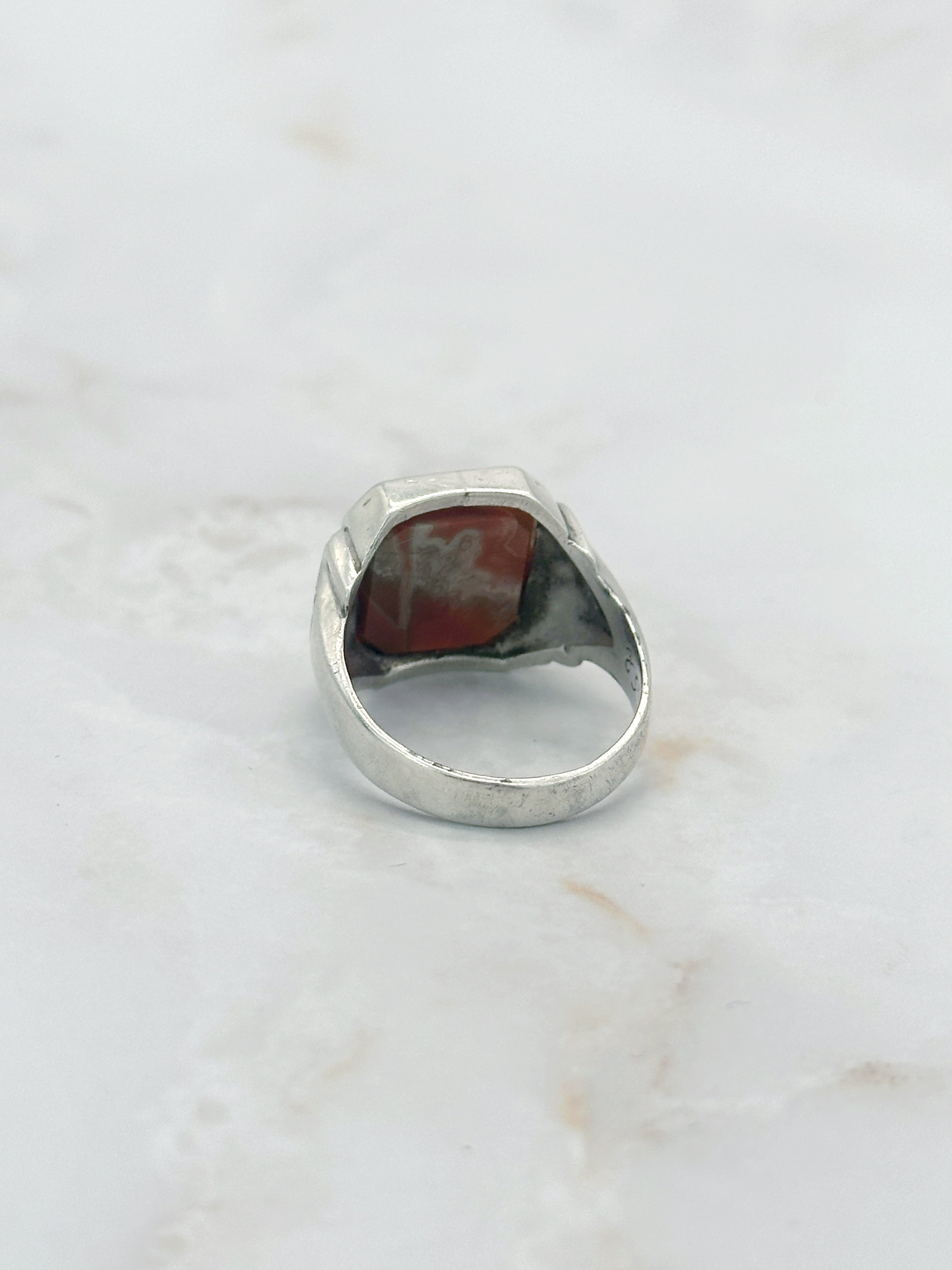 Vintage Siegelring aus 835 Silber mit Achat um 1950