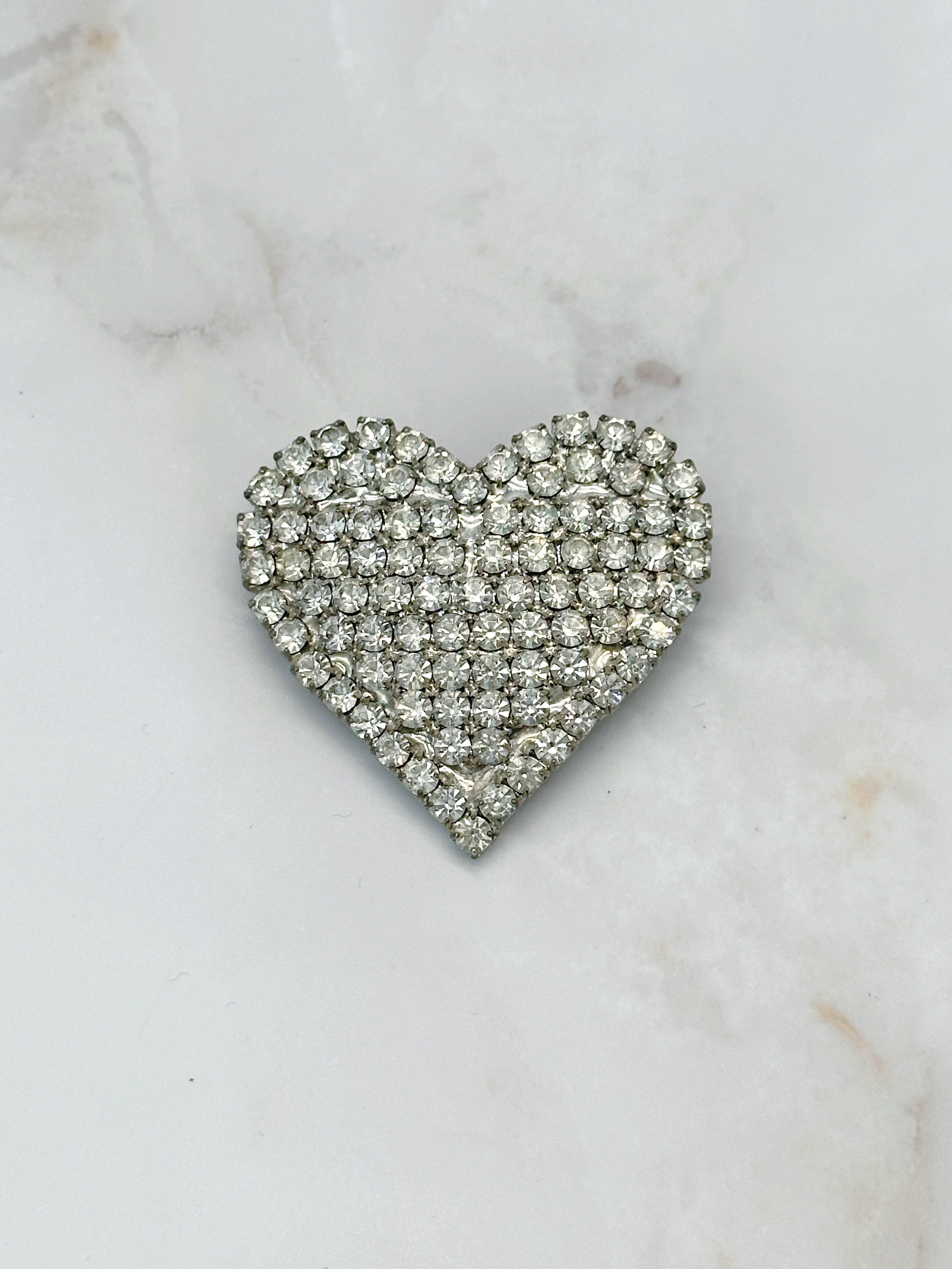 Rhodinierte Vintage Strass-Herz-Brosche