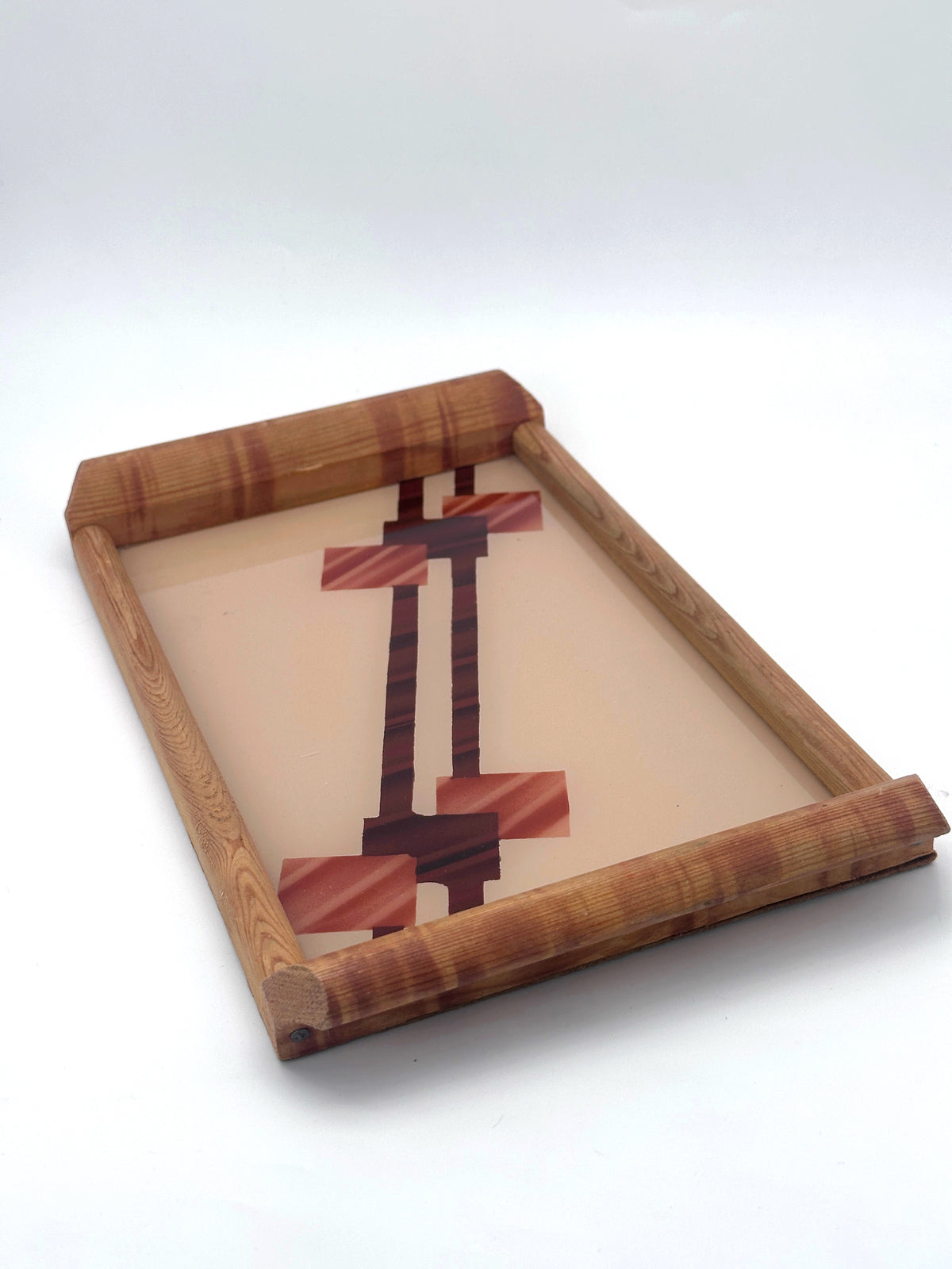 Mid-Century Tablett in Beige und Rosé mit geometrischem Muster