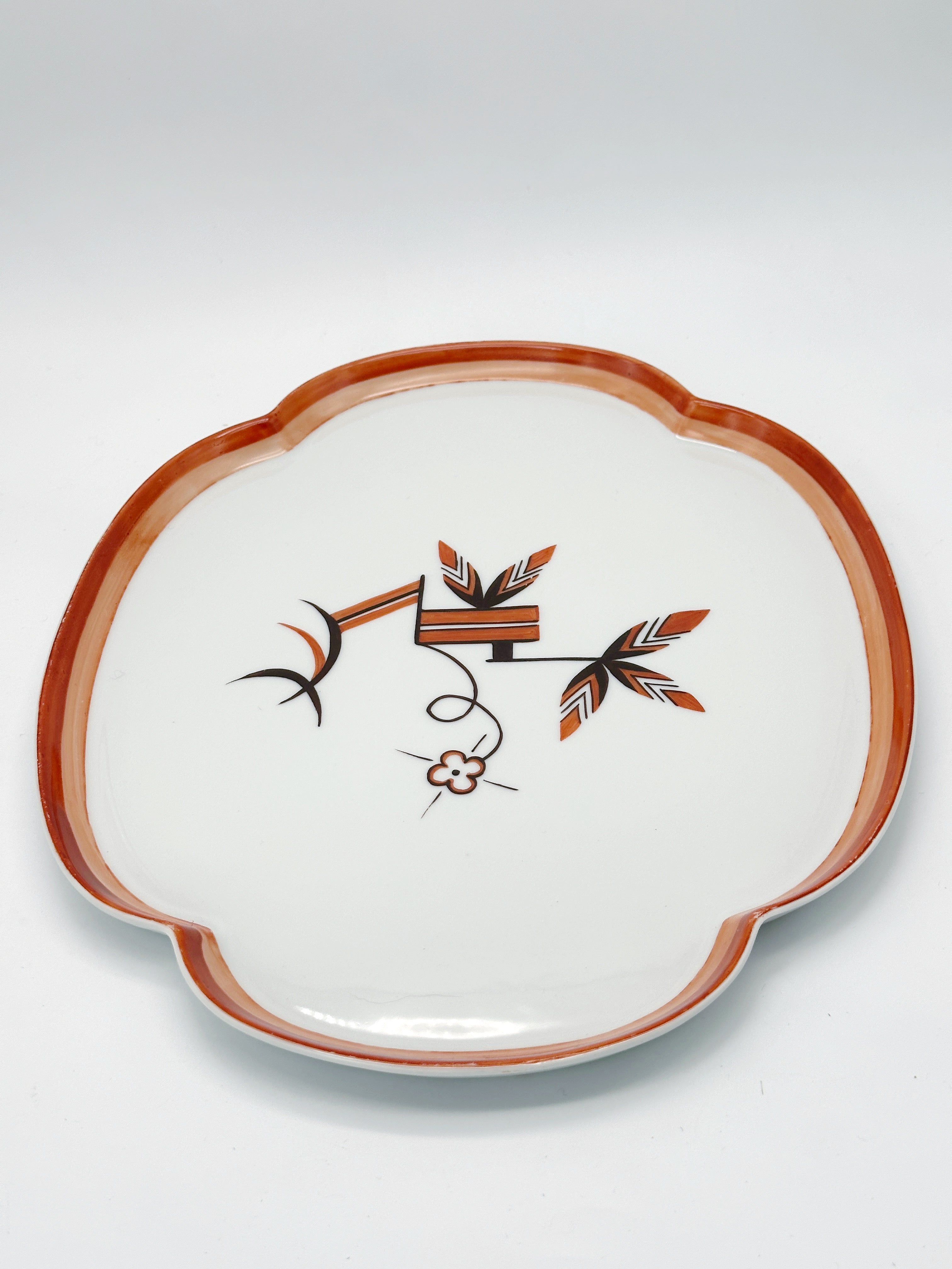 Handbemalte Art Déco Servierplatte Bavaria München in Orange und Schwarz