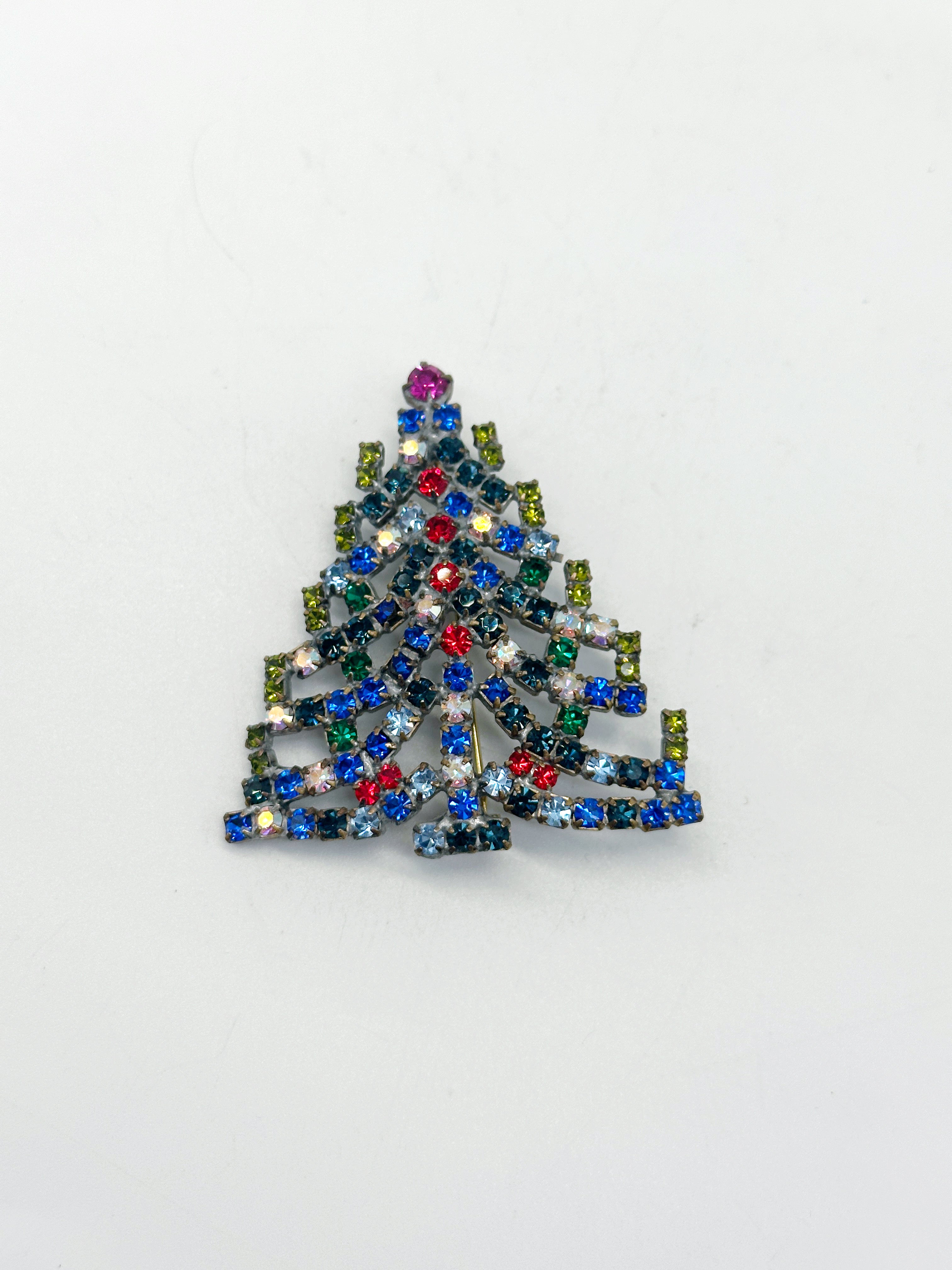 Funkelnde Gablonzer Brosche Christbaum