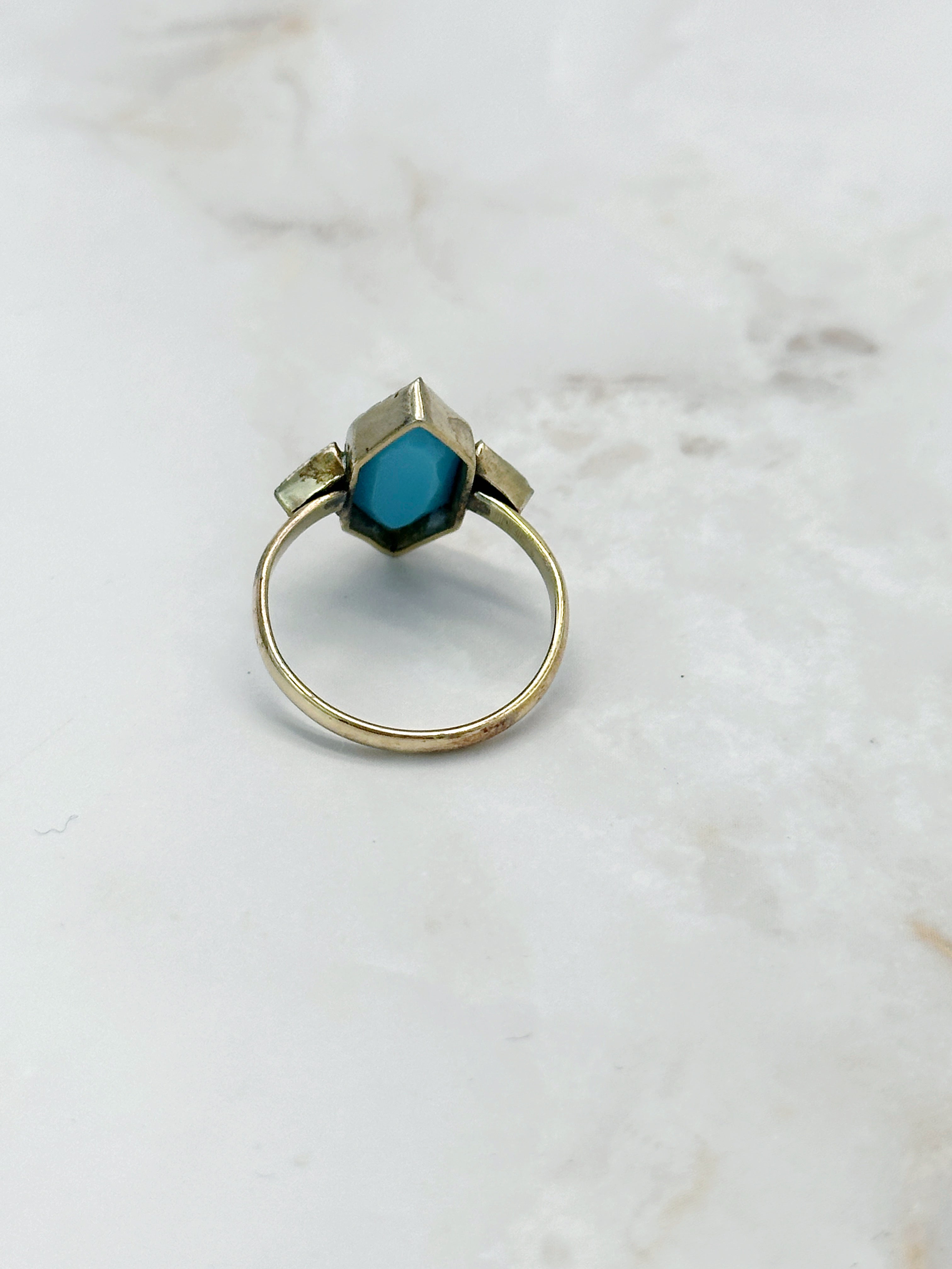 Graphic Art Deco Ring Doublé Turquoise &amp; Black