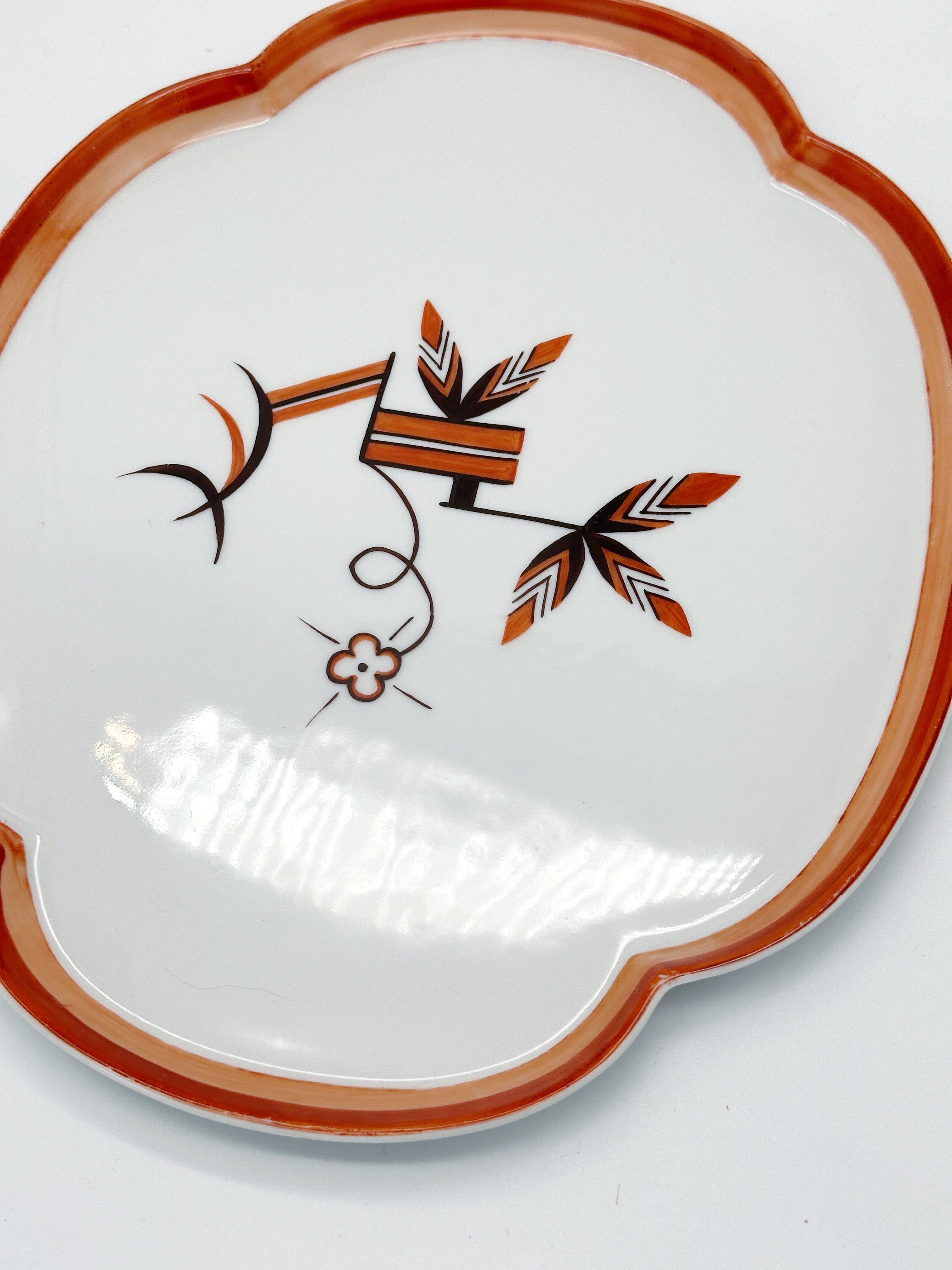 Handbemalte Art Déco Servierplatte Bavaria München in Orange und Schwarz