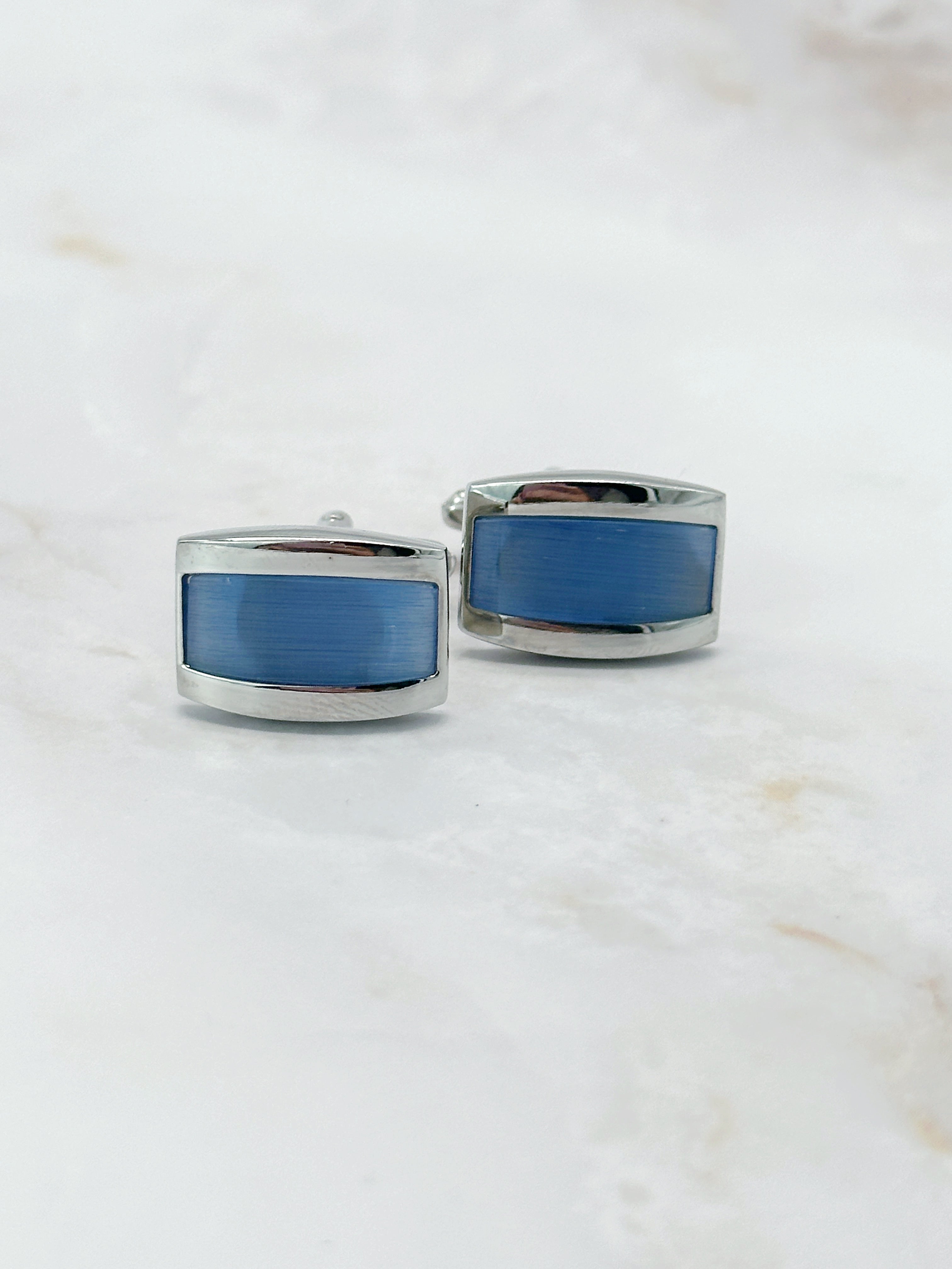 Vintage Manschettenknöpfe Eisblaues Glas Eckig