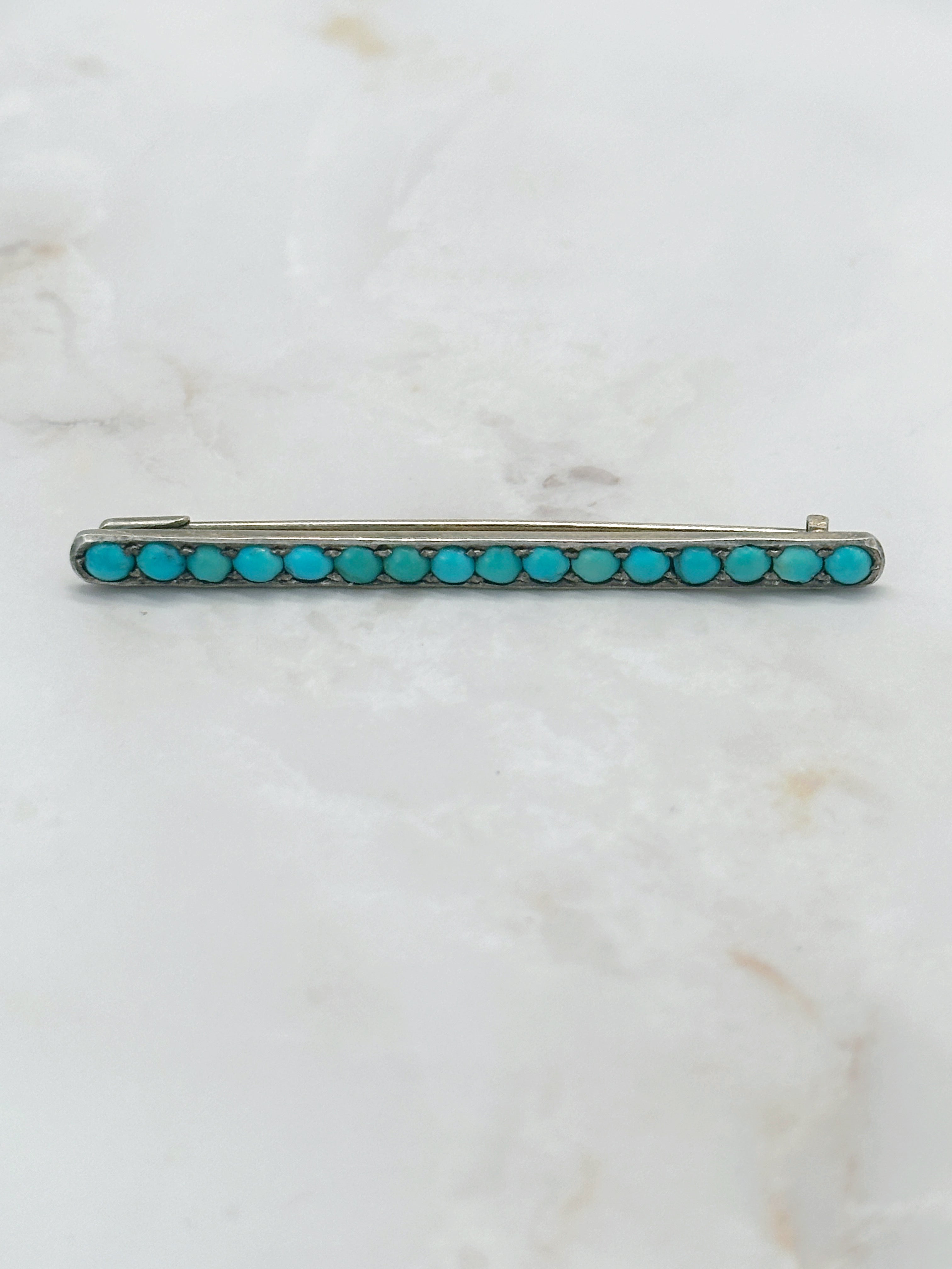 Elegante Silber Stabbrosche mit echtem Türkis