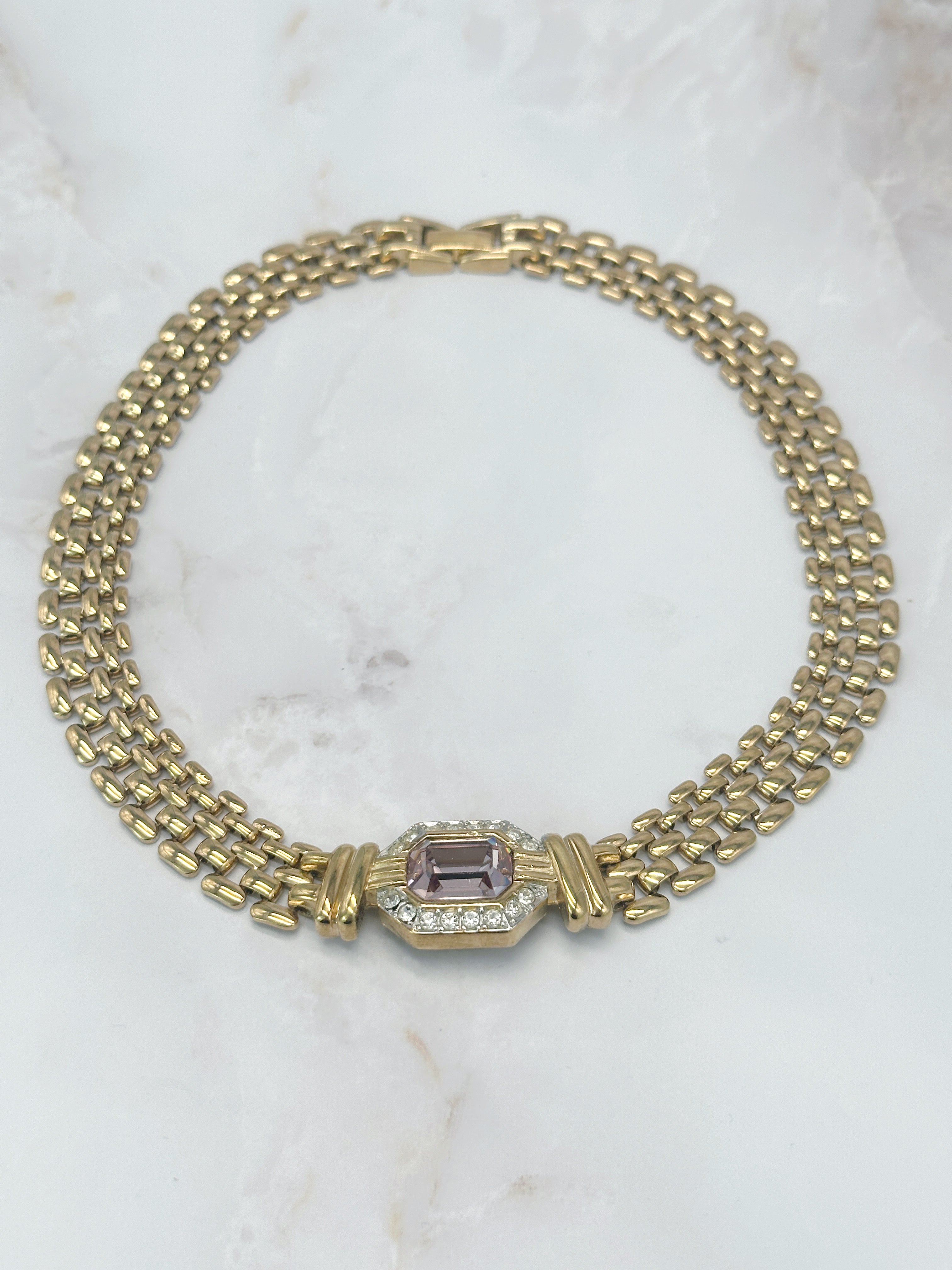 Zarte Vintage Halskette mit rosa Kristallelement