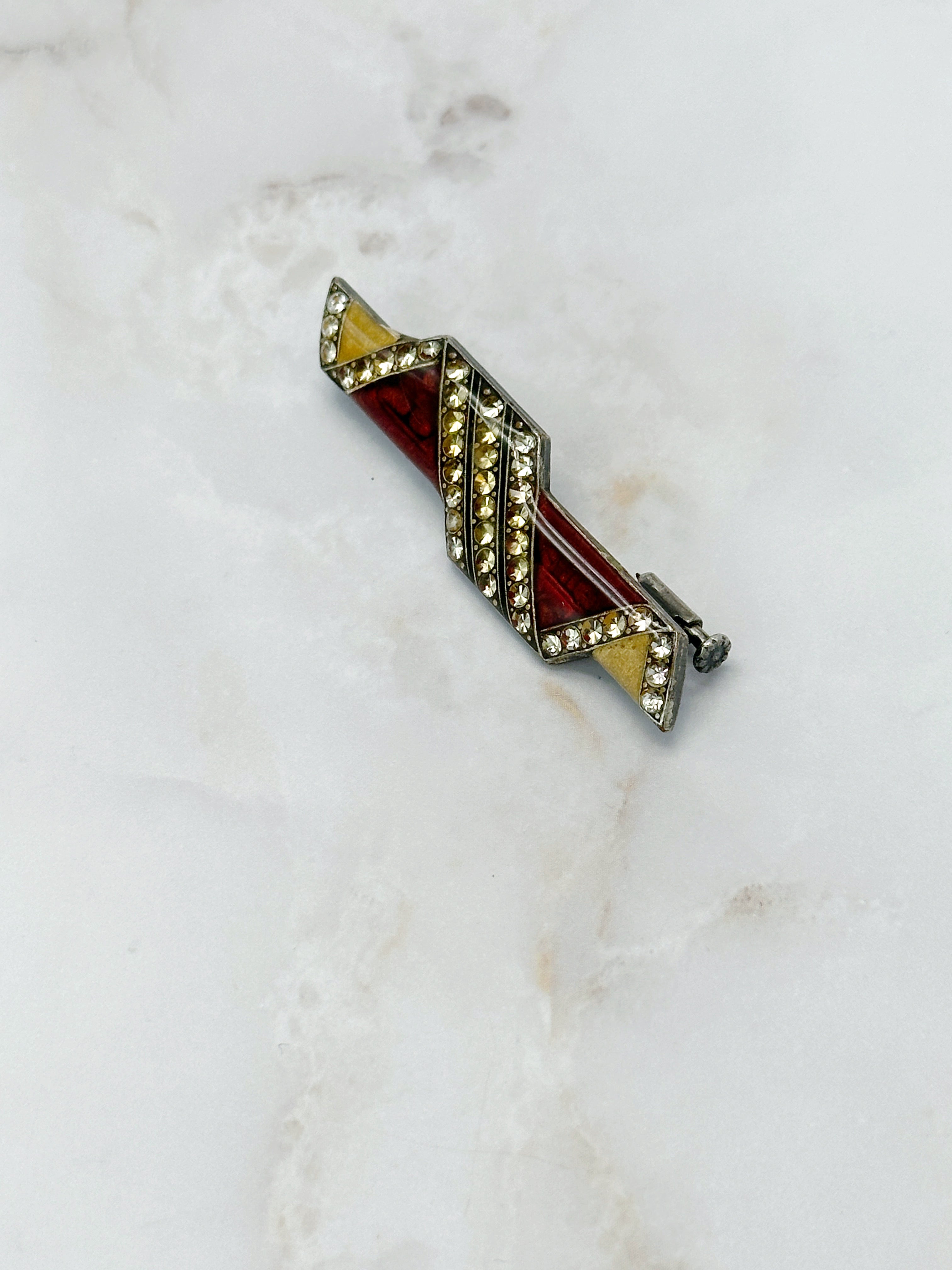 Vintage Stabbrosche Emaille & Strass Versilbert
